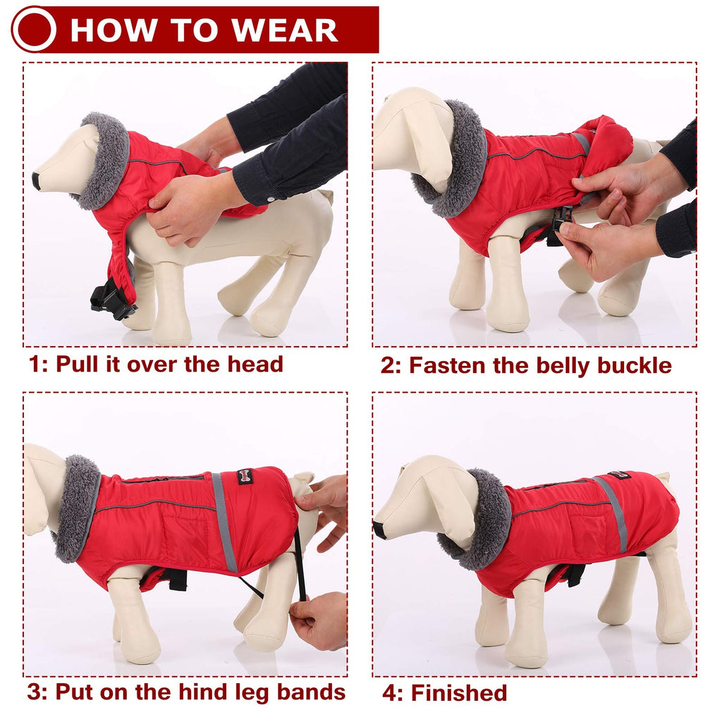 Premium Warm Dog Coat Reflective Dog Jacket, Waterproof Dog Winter Coat Turtleneck Dog Clothes for Cold Weather, Thick Fleece Dog Snowsuit Christmas Dog Vest Pet Apparel for Small Medium Large Dogs