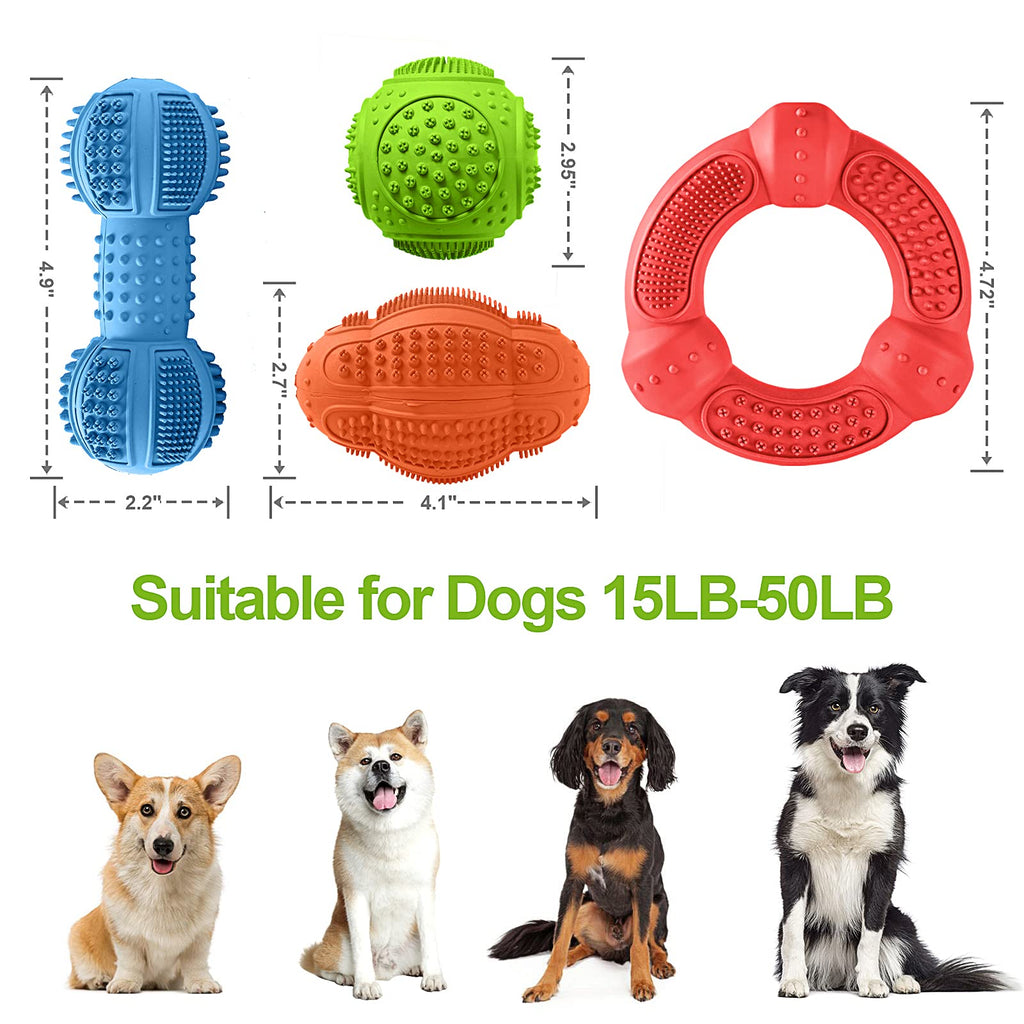 Dog Chew Toys 3 Pack for Aggressive Chewers, Multifunctional Teeth Cleaning and Gum Massage, Tough Toys with Natural Rubber for Large and Medium Dog