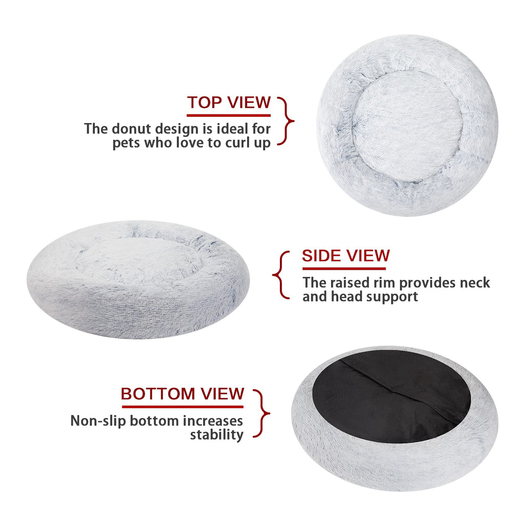 Calming Donut Dog Bed for Extra Large Dogs, Round Plush Bed with Non-Slip Bottom