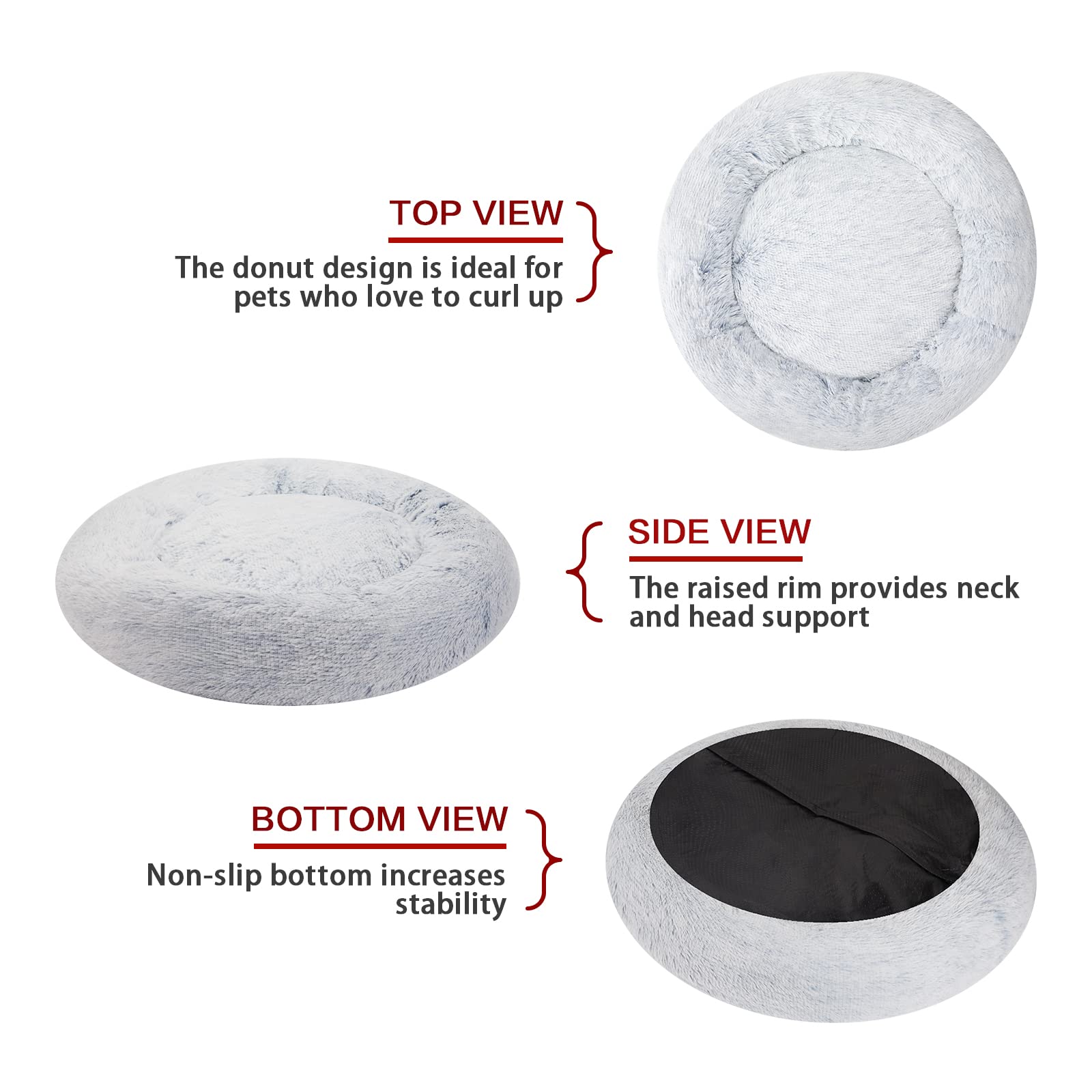 Calming Donut Dog Bed for Extra Large Dogs, Round Plush Bed with Non-Slip Bottom