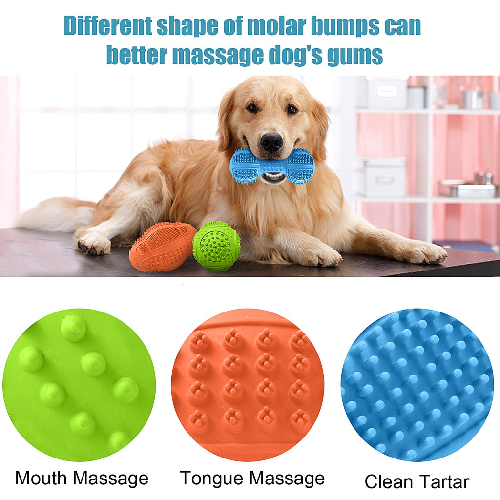 Dog Chew Toys 3 Pack for Aggressive Chewers, Multifunctional Teeth Cleaning and Gum Massage, Tough Toys with Natural Rubber for Large and Medium Dog