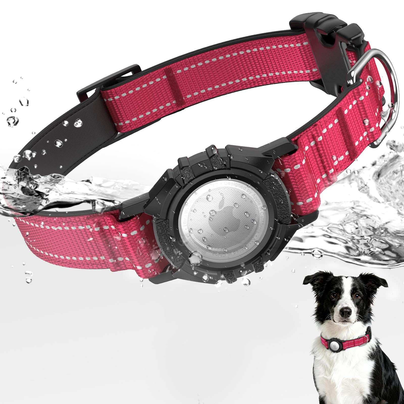 AirTag Dog Collar, Reflective Dog Collar with Airtag Holder, IP68 Waterproof Integrated Air Tag Dog Collars, Ultra-Durable, Comfortable Padded, GPS Tracker Collars for Dogs (Air Tag NOT Included)