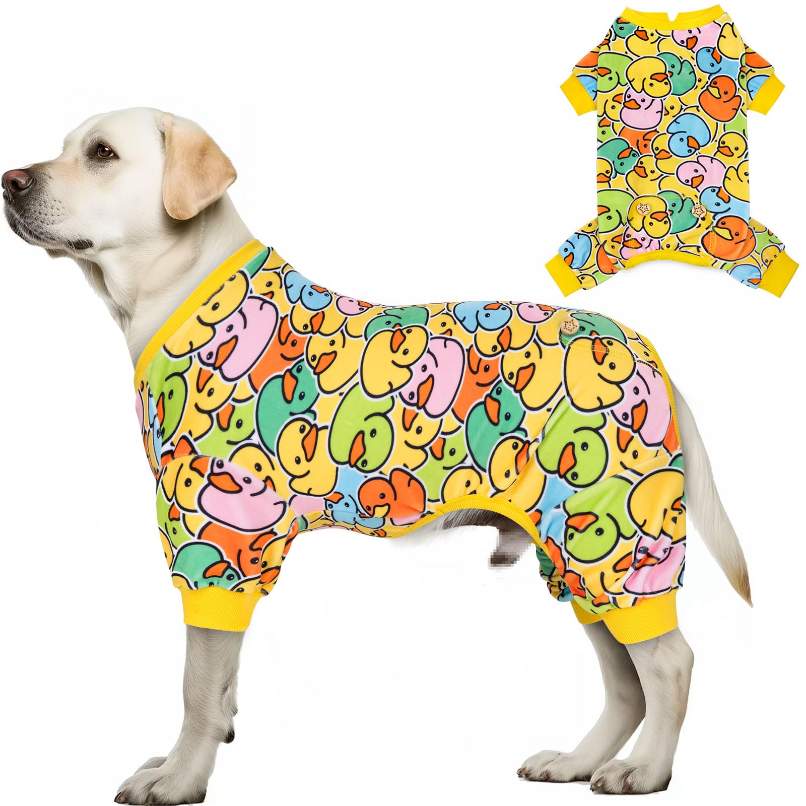 Dog Pajamas Velvet Dog Pajamas Large Sized Dogs Soft Dogs Clothes Pjs with Yellow Ducks Pattern Stretchy Pet Jammies Coat Comfy Pet Onesie Costume