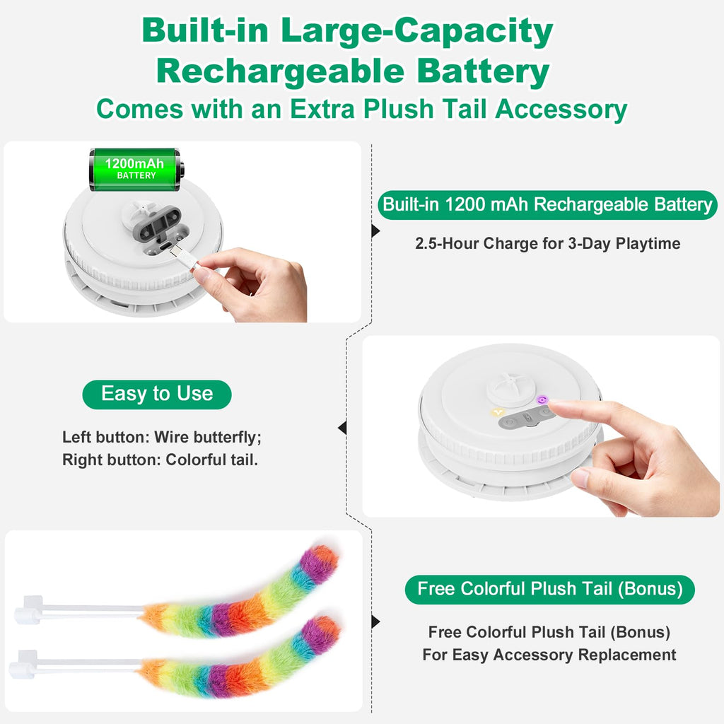 Interactive Cat Toys for Indoor Cats,[Newly Upgraded] Long Battery Life Rechargeable Touch Activated Hide and Seek Kitten Toys for Bored Indoor Adult Cats with Fluttering