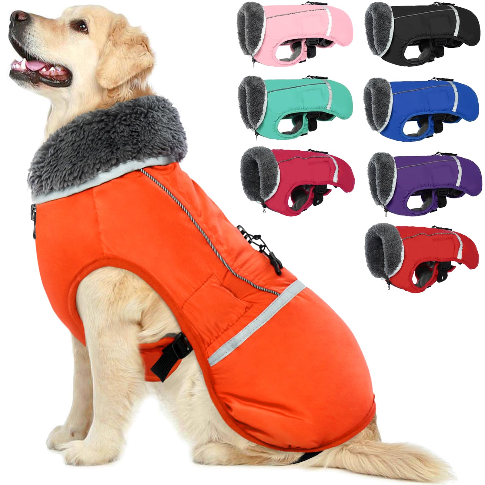 Premium Warm Dog Coat Reflective Dog Jacket, Waterproof Dog Winter Coat Turtleneck Dog Clothes for Cold Weather, Thick Fleece Dog Snowsuit Christmas Dog Vest Pet Apparel for Small Medium Large Dogs