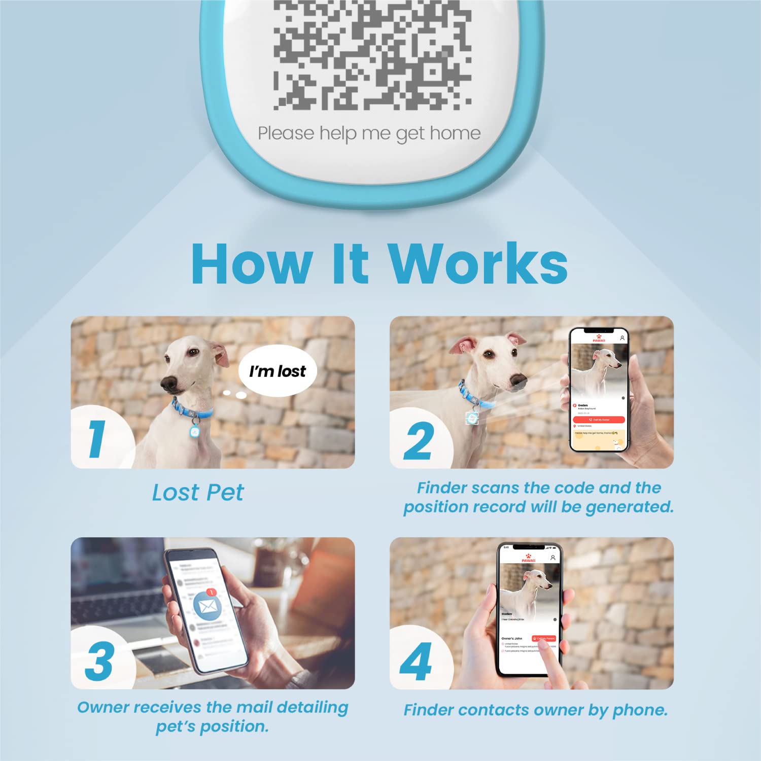 Dog ID Tag, Modifiable Pet Online Profile and Emergency Contacts, Scan QR for Instant Location Alerts, 1 Pack