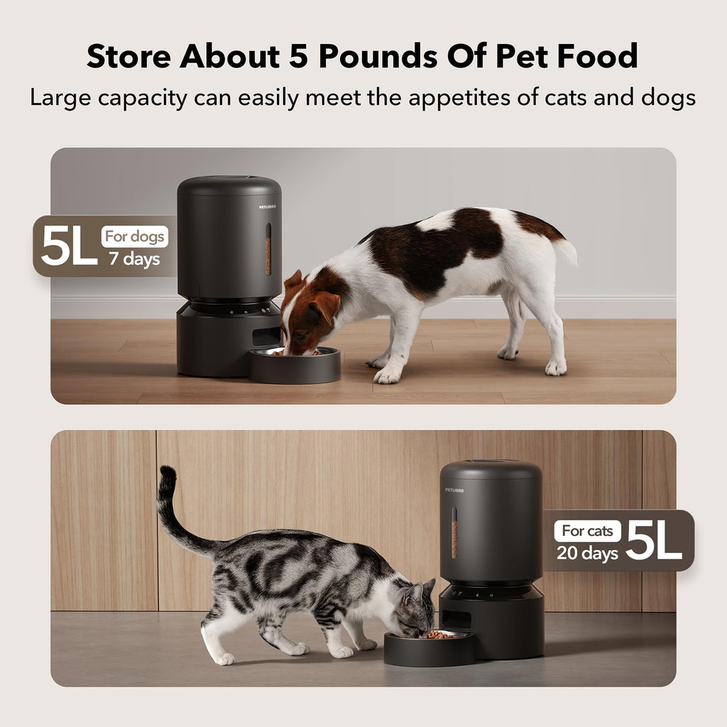 Automatic Dog or Cat Feeder, 5G WiFi Automatic Dog Food Dispenser with Freshness Preservation, 5L Timed Pet Feeder with Low Food Sensor, Up to 10 Meals Per Day,