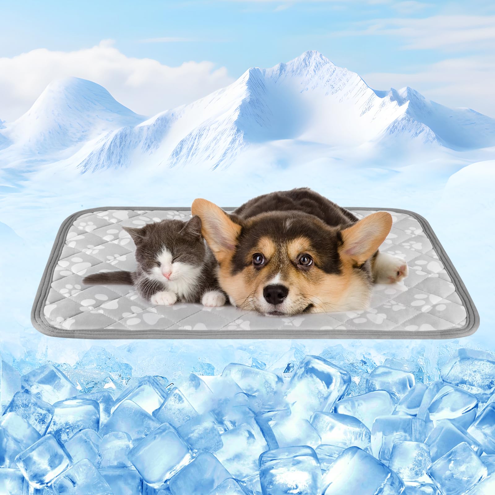 Cooling Mat for Dogs Extra Large,  Endothermic Color Changing Arc-Chill Cooling Fiber,Washable Non-Toxic Summer Pet Outdoor Bed Mat, Non-Slip&Foldable