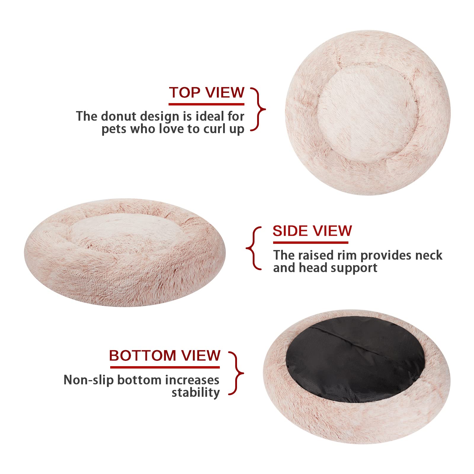 Calming Donut Dog Bed for Extra Large Dogs, Round Plush Bed with Non-Slip Bottom