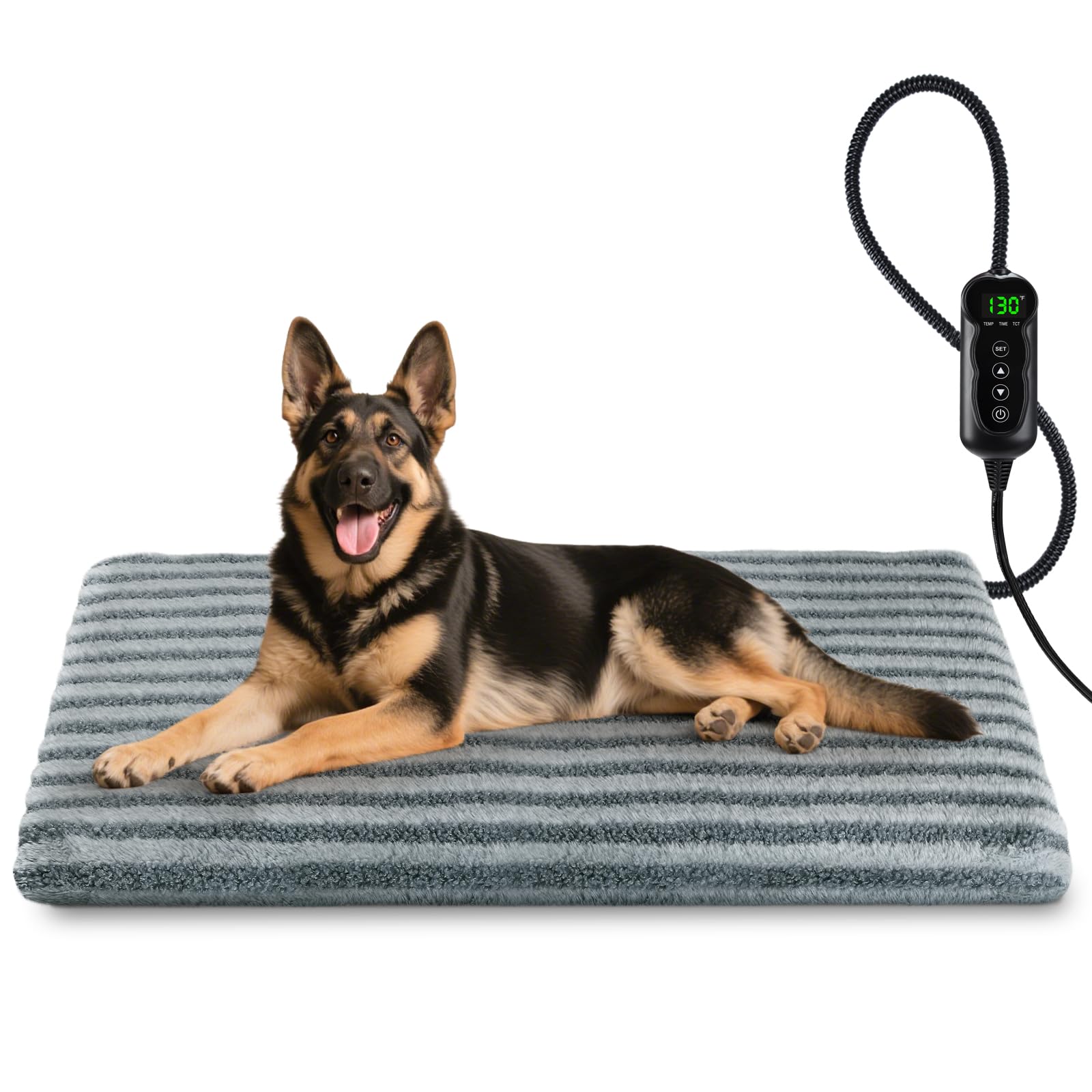 Large Pet Heating Pad, Waterproof Heated Dog Cat Bed with 11 Adjustable Temperatures & 24H Timer, Auto Shut-Off, Chew-Resistant Cord, Washable Cover, Indoor Electric Heating Mat