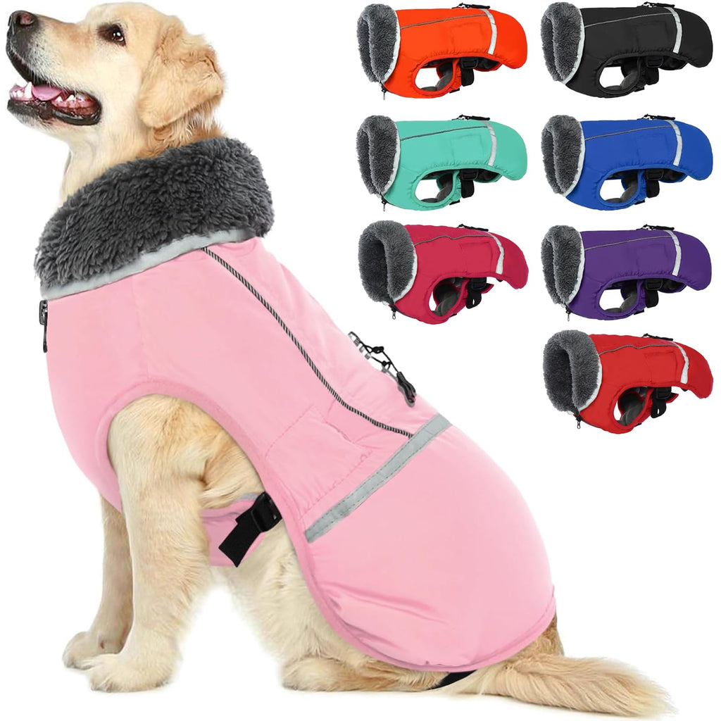 Premium Warm Dog Coat Reflective Dog Jacket, Waterproof Dog Winter Coat Turtleneck Dog Clothes for Cold Weather, Thick Fleece Dog Snowsuit Christmas Dog Vest Pet Apparel for Small Medium Large Dogs