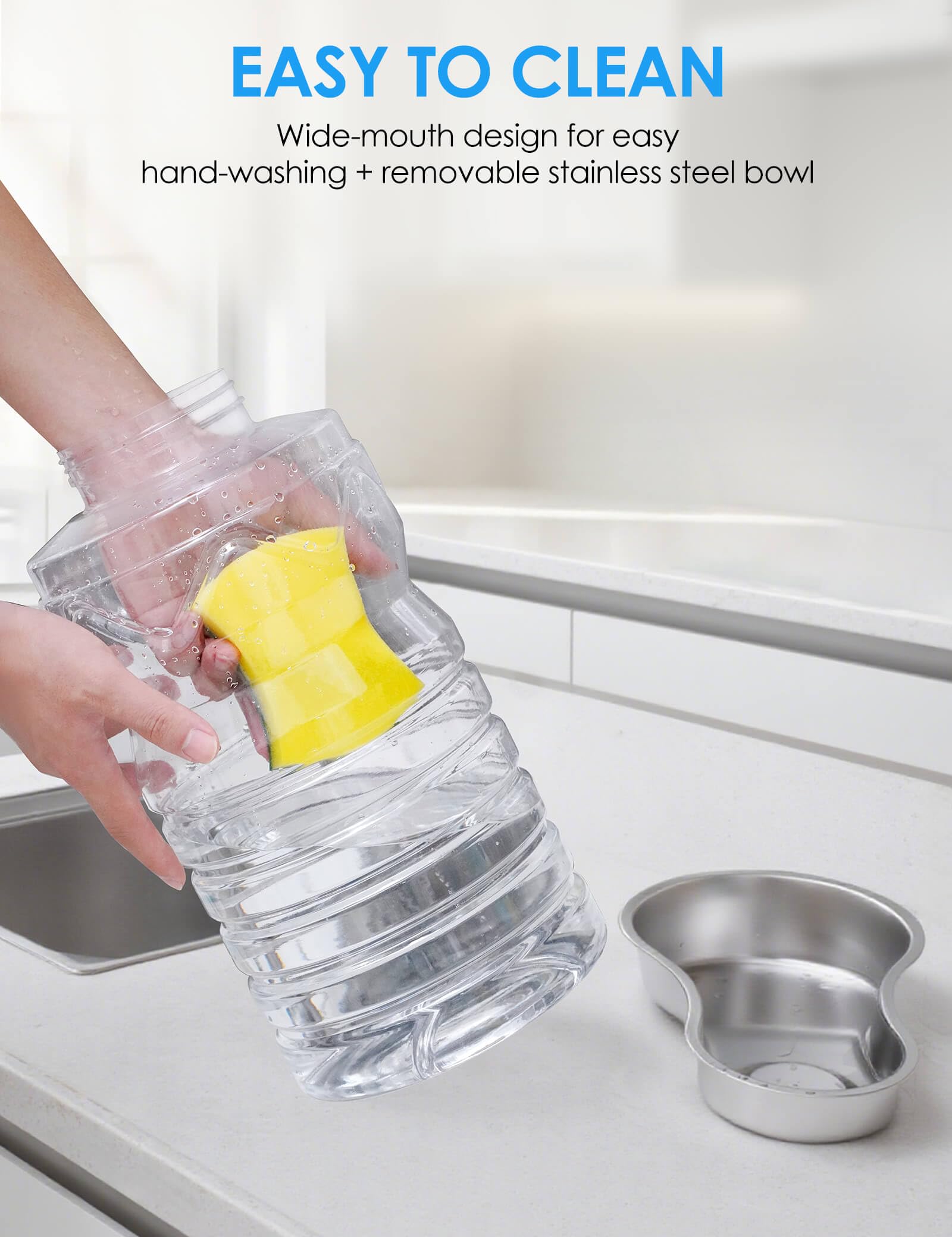 Automatic Dog Water Dispenser【Wide Mouth for Easy Hand-in Cleaning】【Removable Stainless Steel Bowl】, Gravity Refilling Large Capacity for Cats and Dogs, Multi-Pet Homes