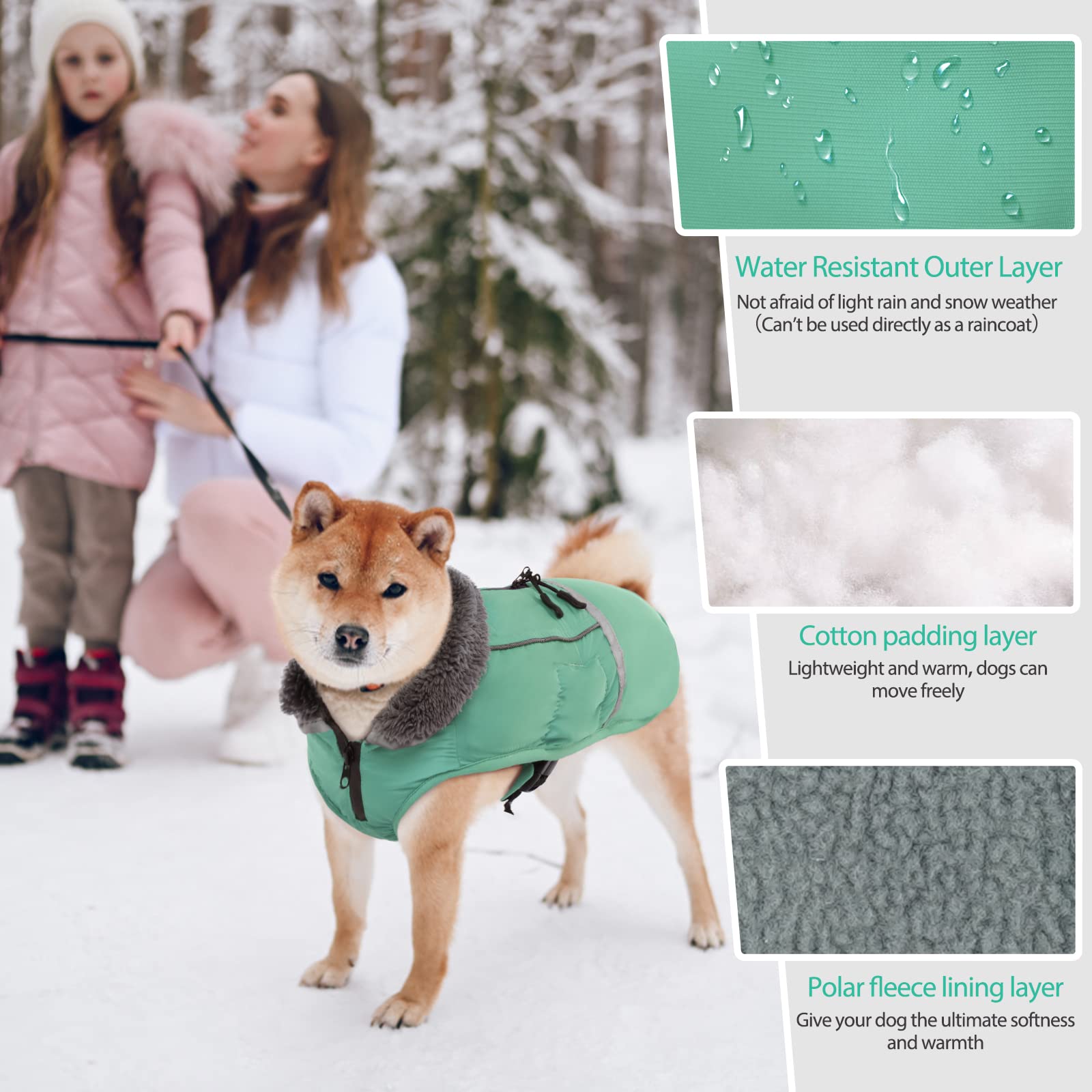 Premium Warm Dog Coat Reflective Dog Jacket, Waterproof Dog Winter Coat Turtleneck Dog Clothes for Cold Weather, Thick Fleece Dog Snowsuit Christmas Dog Vest Pet Apparel for Small Medium Large Dogs