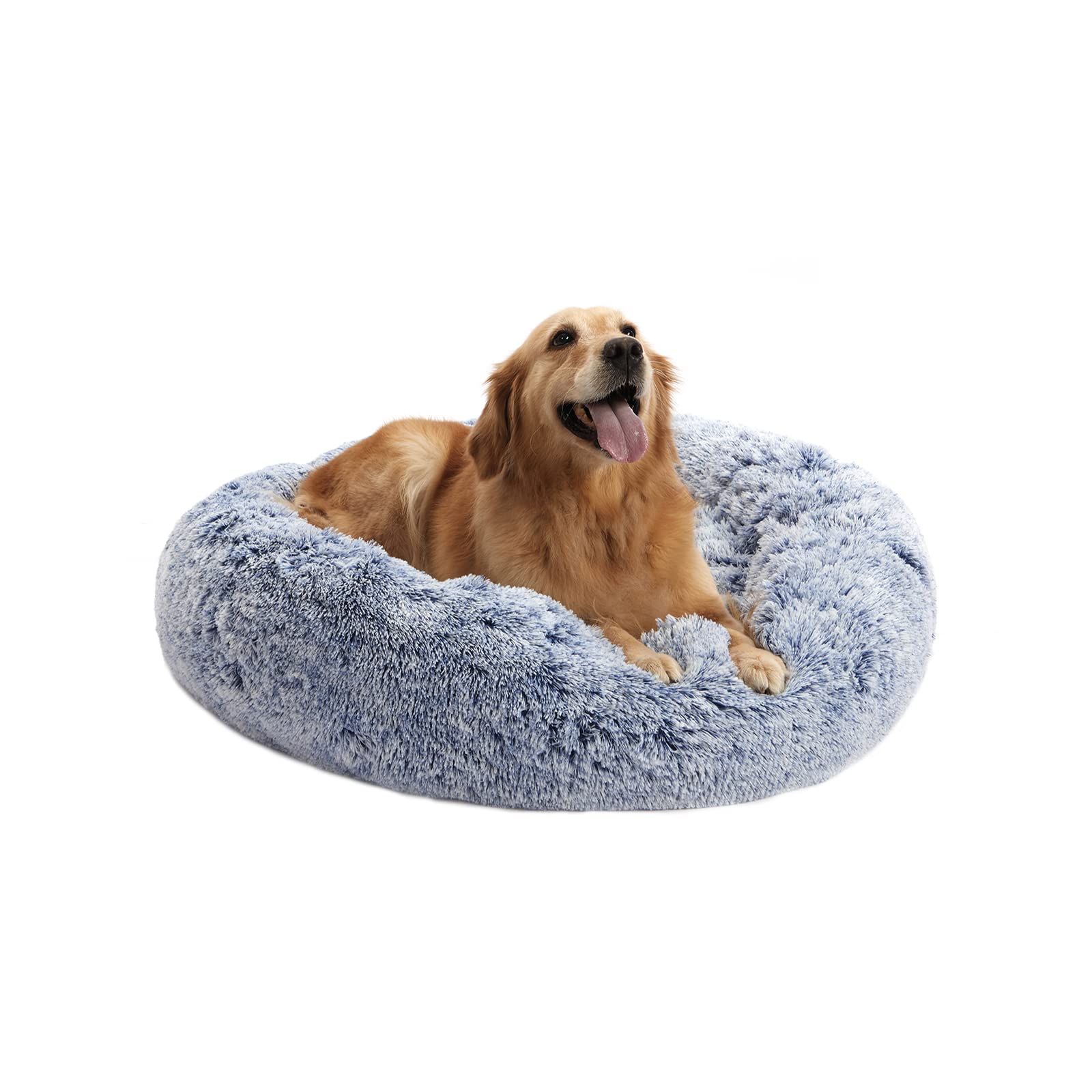 Calming Donut Dog Bed for Extra Large Dogs, Round Plush Bed with Non-Slip Bottom