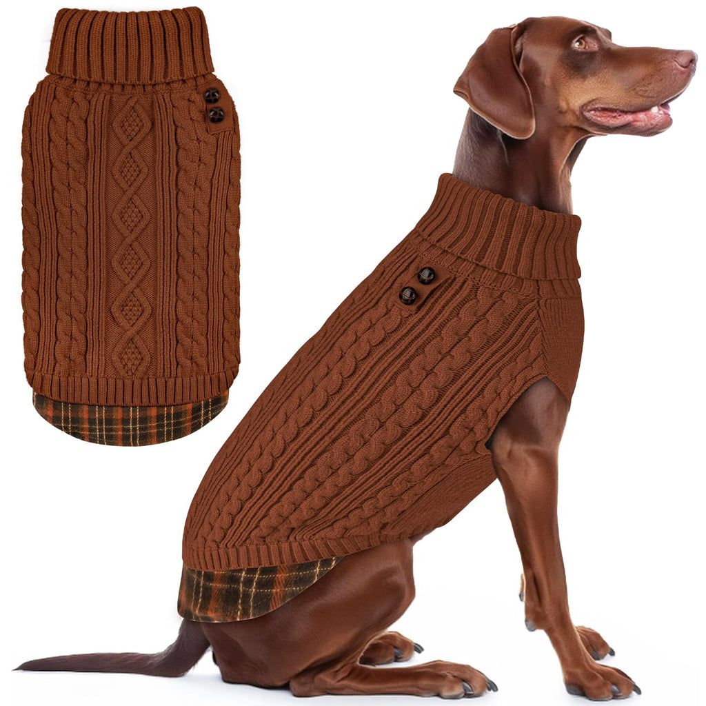 Premium Dog Sweater Soft Pullover Dog Sweaters for Small Dogs Male Stretchy Knitwear Cat Clothes Warm Turtleneck Small Dogs Sweater with Gingham Patchwork Comfy Pet Coat for Fall Winter Cold Weather