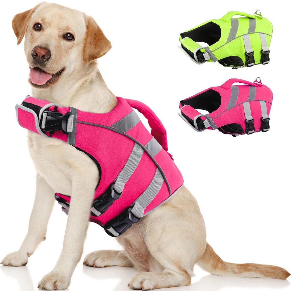 Dog Life Jacket with Reflective Stripes - Adjustable High Visibility Vest, Ripstop Lifesaver, Pet Preserver with High Flotation Swimsuit