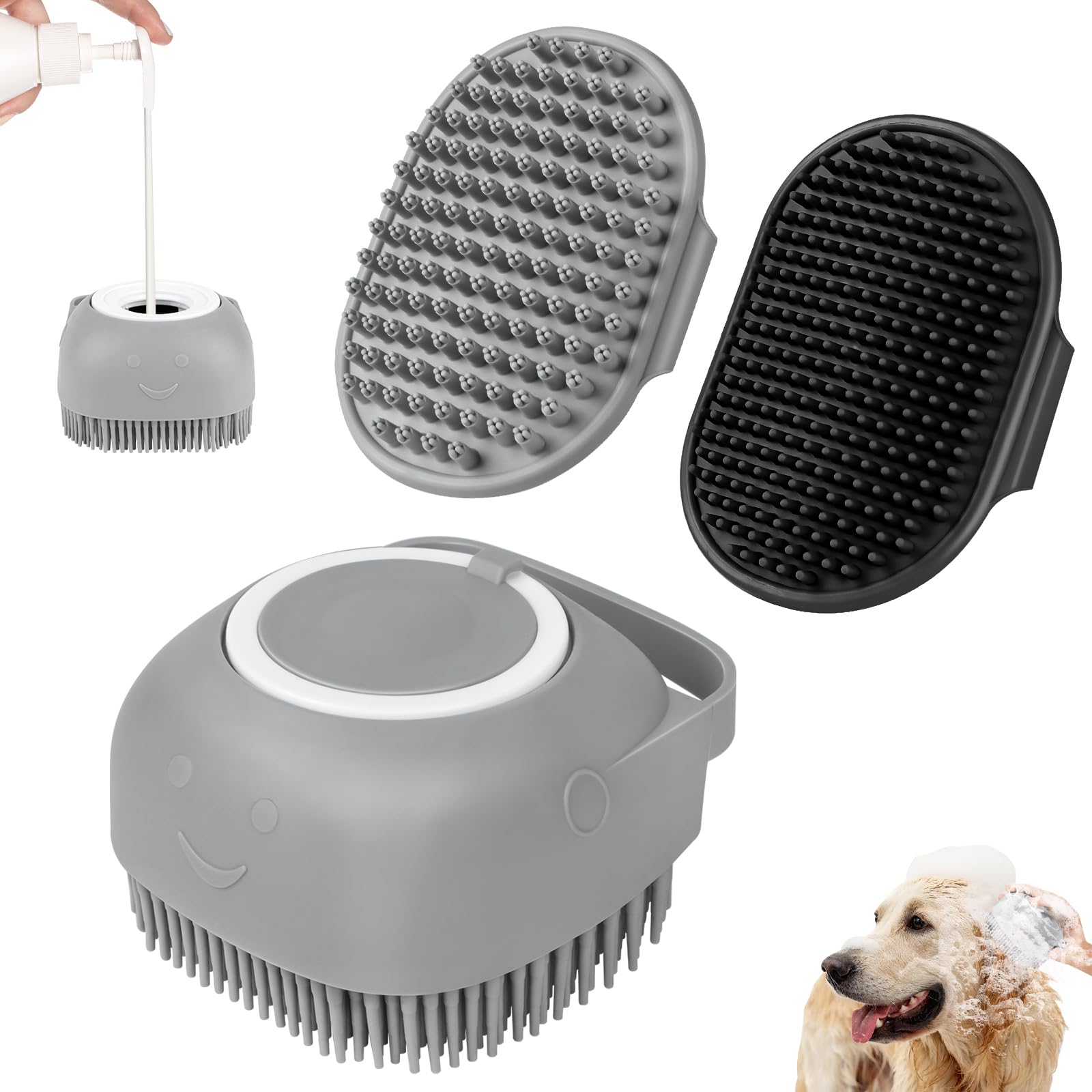 6PCS Dog Bath Brush & Dog Toothbrush | Adjustable Handle Shampoo Brush & Scrubber for Short & Long Haired Dogs & Cats | Effectively Solve Odor & Stain Removal Problems (Blue Blue Blue.)