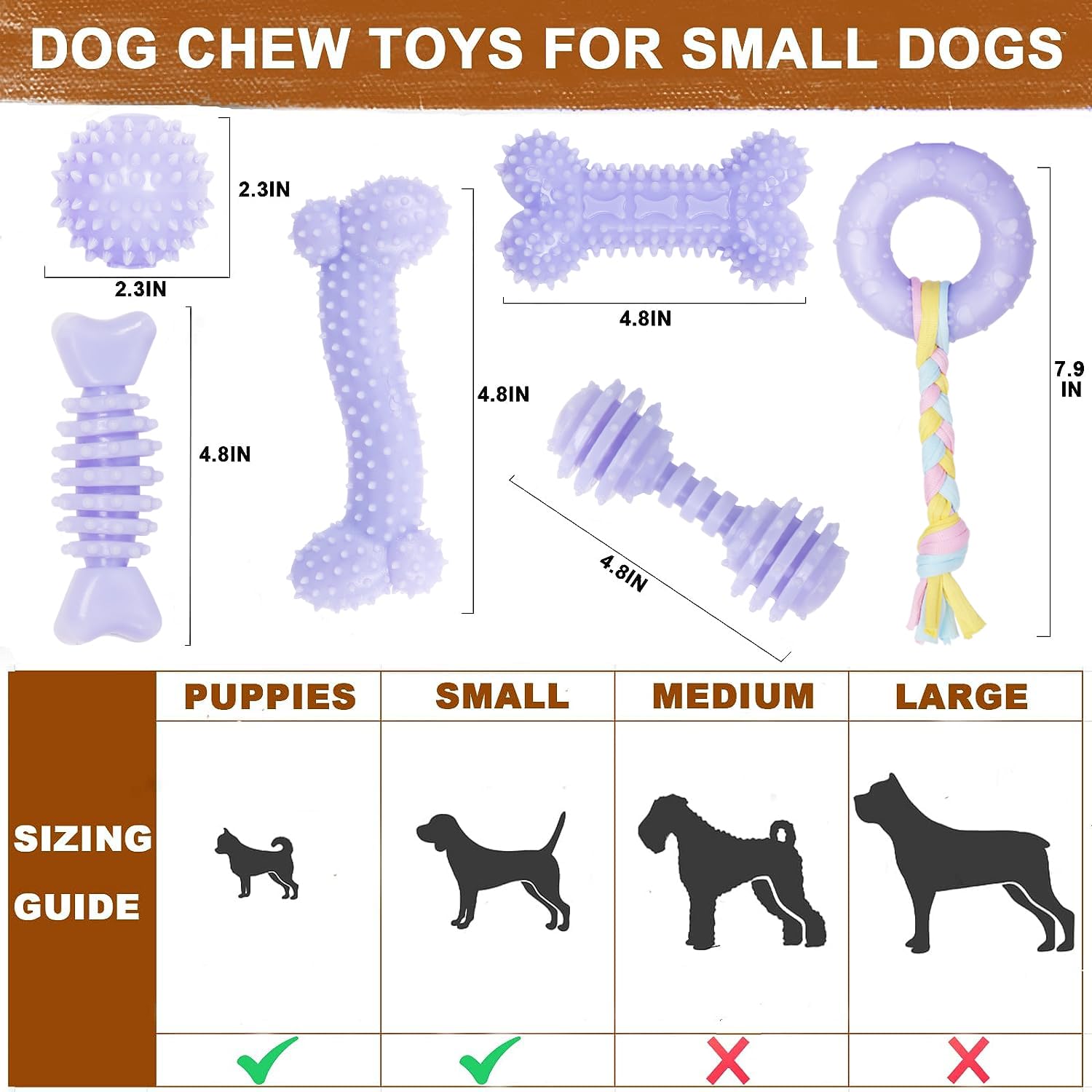 6 Pack Red Dog Chew Toys, Small Dog Teething Toys, Dental Health & Interactive Play