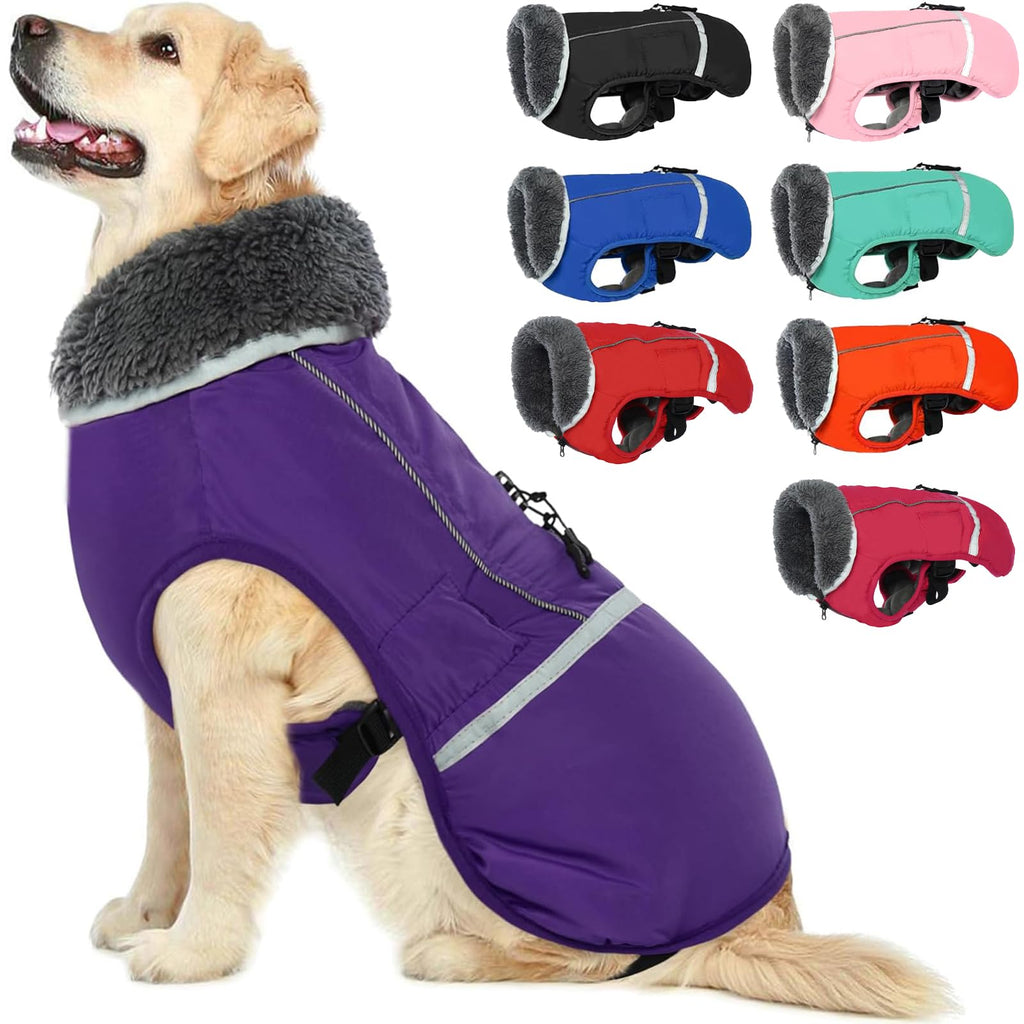 Premium Warm Dog Coat Reflective Dog Jacket, Waterproof Dog Winter Coat Turtleneck Dog Clothes for Cold Weather, Thick Fleece Dog Snowsuit Christmas Dog Vest Pet Apparel for Small Medium Large Dogs