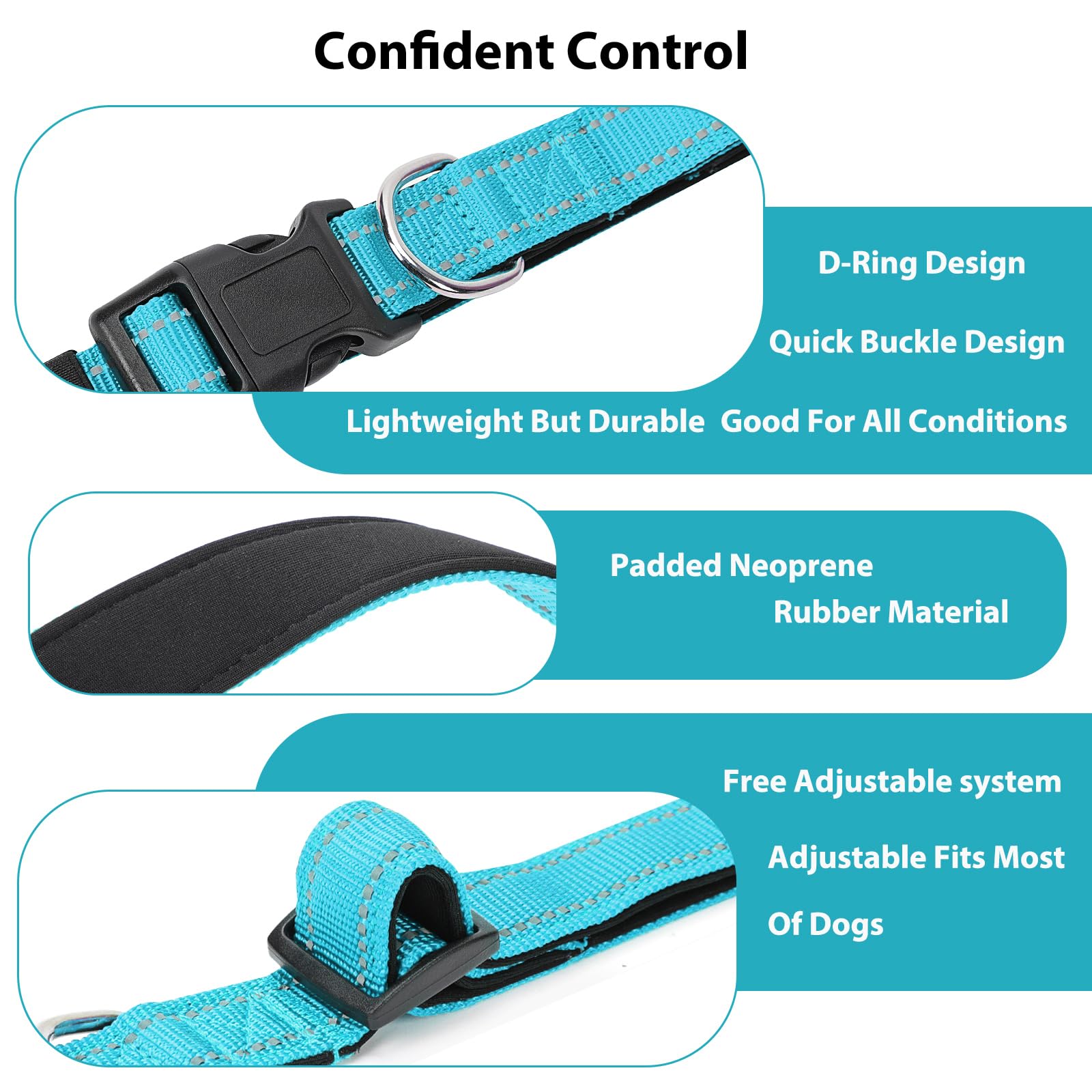 Reflective Dog Collar Padded with Soft Neoprene Breathable Quick Release Basic Dog Collars