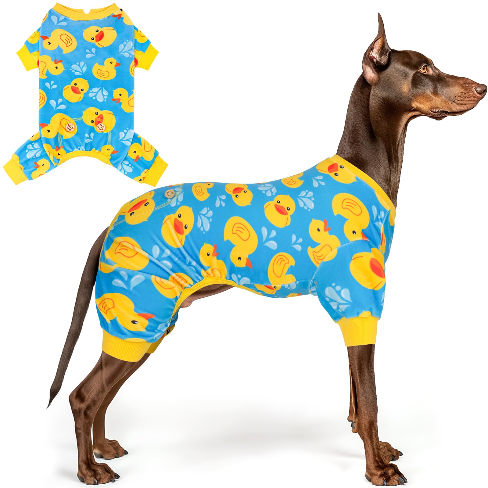 Dog Pajamas Velvet Dog Pajamas Large Sized Dogs Soft Dogs Clothes Pjs with Yellow Ducks Pattern Stretchy Pet Jammies Coat Comfy Pet Onesie Costume