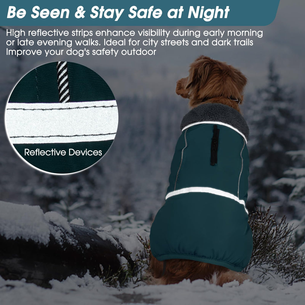 Premium Warm Dog Coat Reflective Dog Jacket, Waterproof Dog Winter Coat Turtleneck Dog Clothes for Cold Weather, Thick Fleece Dog Snowsuit Christmas Dog Vest Pet Apparel for Small Medium Large Dogs