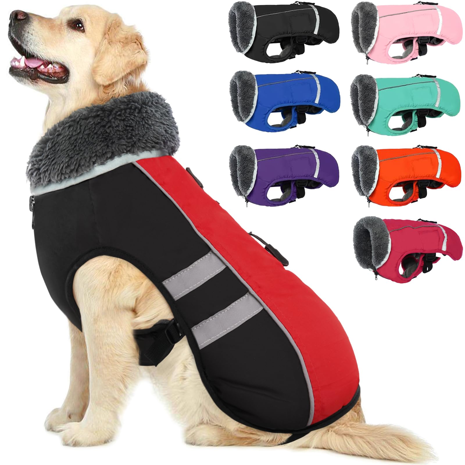 Premium Warm Dog Coat Reflective Dog Jacket, Waterproof Dog Winter Coat Turtleneck Dog Clothes for Cold Weather, Thick Fleece Dog Snowsuit Christmas Dog Vest Pet Apparel for Small Medium Large Dogs