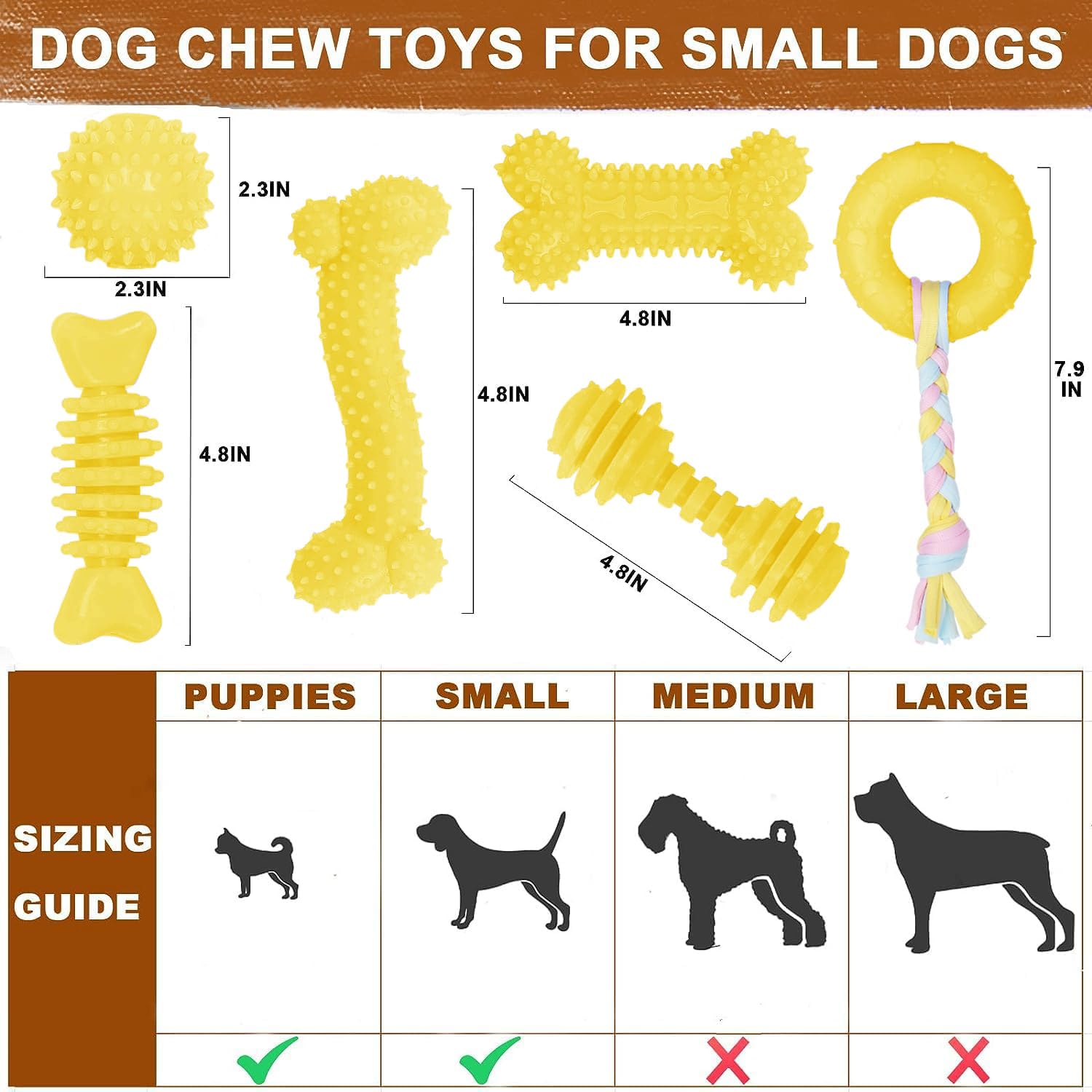 6 Pack Red Dog Chew Toys, Small Dog Teething Toys, Dental Health & Interactive Play