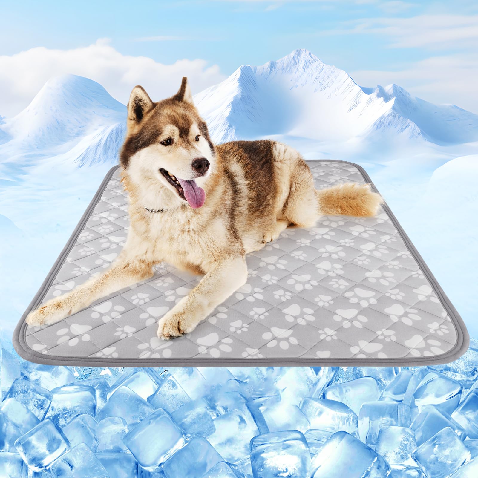 Cooling Mat for Dogs Extra Large,  Endothermic Color Changing Arc-Chill Cooling Fiber,Washable Non-Toxic Summer Pet Outdoor Bed Mat, Non-Slip&Foldable