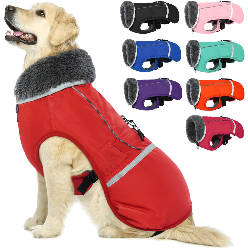 Premium Warm Dog Coat Reflective Dog Jacket, Waterproof Dog Winter Coat Turtleneck Dog Clothes for Cold Weather, Thick Fleece Dog Snowsuit Christmas Dog Vest Pet Apparel for Small Medium Large Dogs