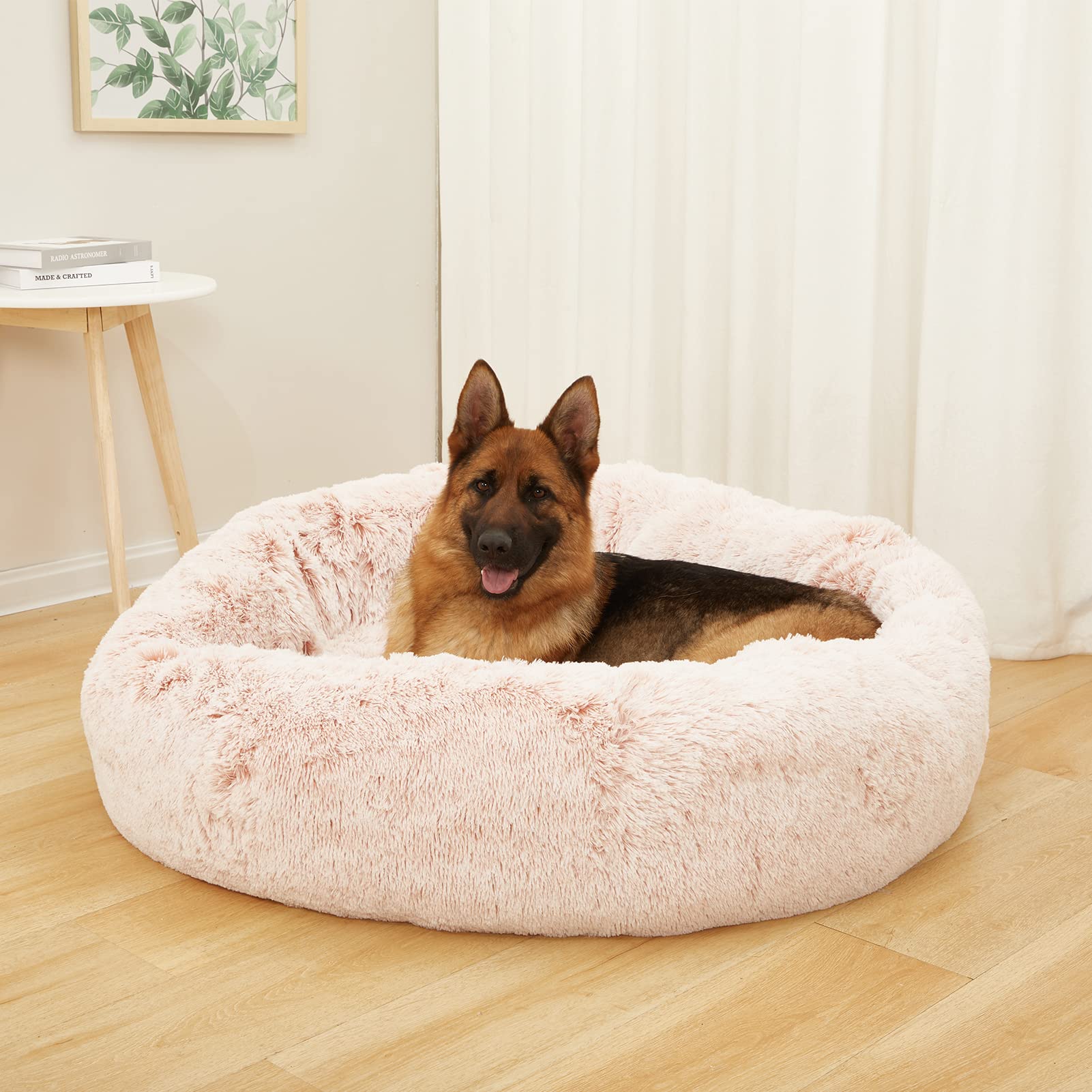 Calming Donut Dog Bed for Extra Large Dogs, Round Plush Bed with Non-Slip Bottom
