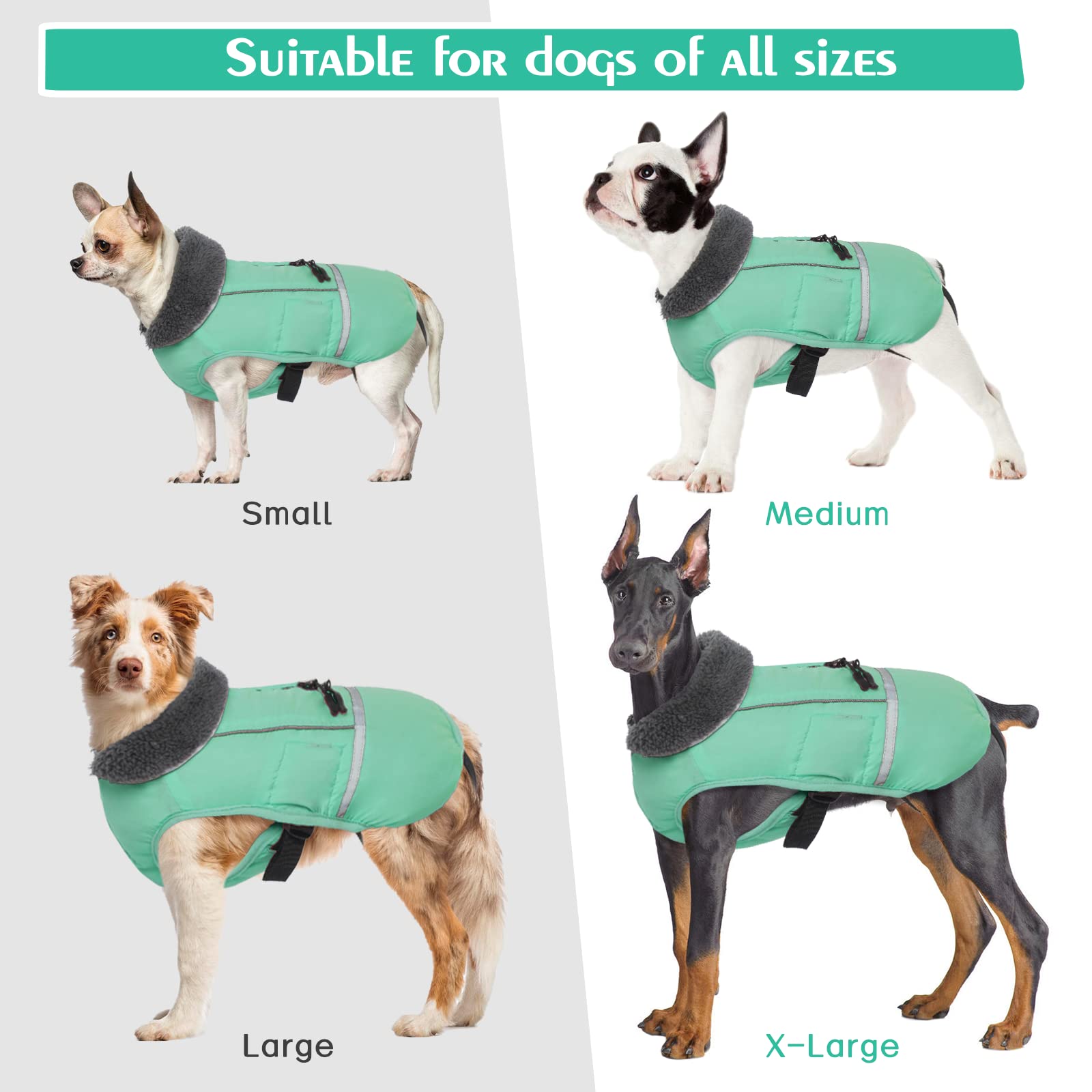 Premium Warm Dog Coat Reflective Dog Jacket, Waterproof Dog Winter Coat Turtleneck Dog Clothes for Cold Weather, Thick Fleece Dog Snowsuit Christmas Dog Vest Pet Apparel for Small Medium Large Dogs
