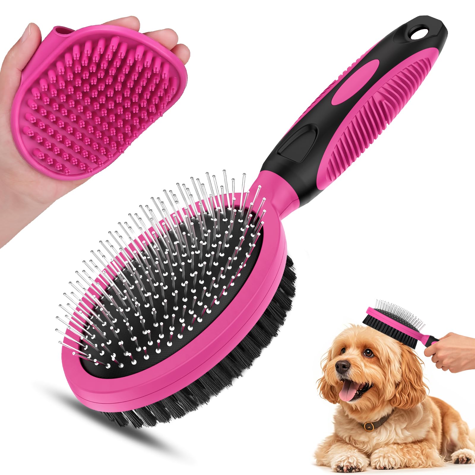 2PCS Pet Grooming Tools - Double-Sided Brush for Shedding and Bathing, Suitable for Short/Long Haired Dogs Cats and Horses, Deshedding Dog Brush, Mane & Tail Combs for Horses - Pet Supplies (Blue)