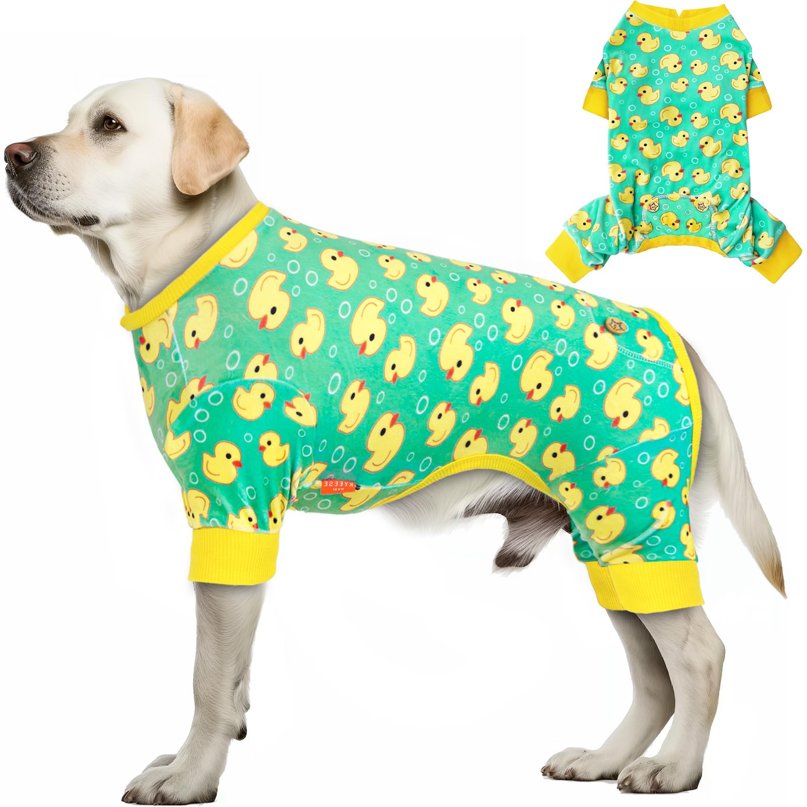 Dog Pajamas Velvet Dog Pajamas Large Sized Dogs Soft Dogs Clothes Pjs with Yellow Ducks Pattern Stretchy Pet Jammies Coat Comfy Pet Onesie Costume