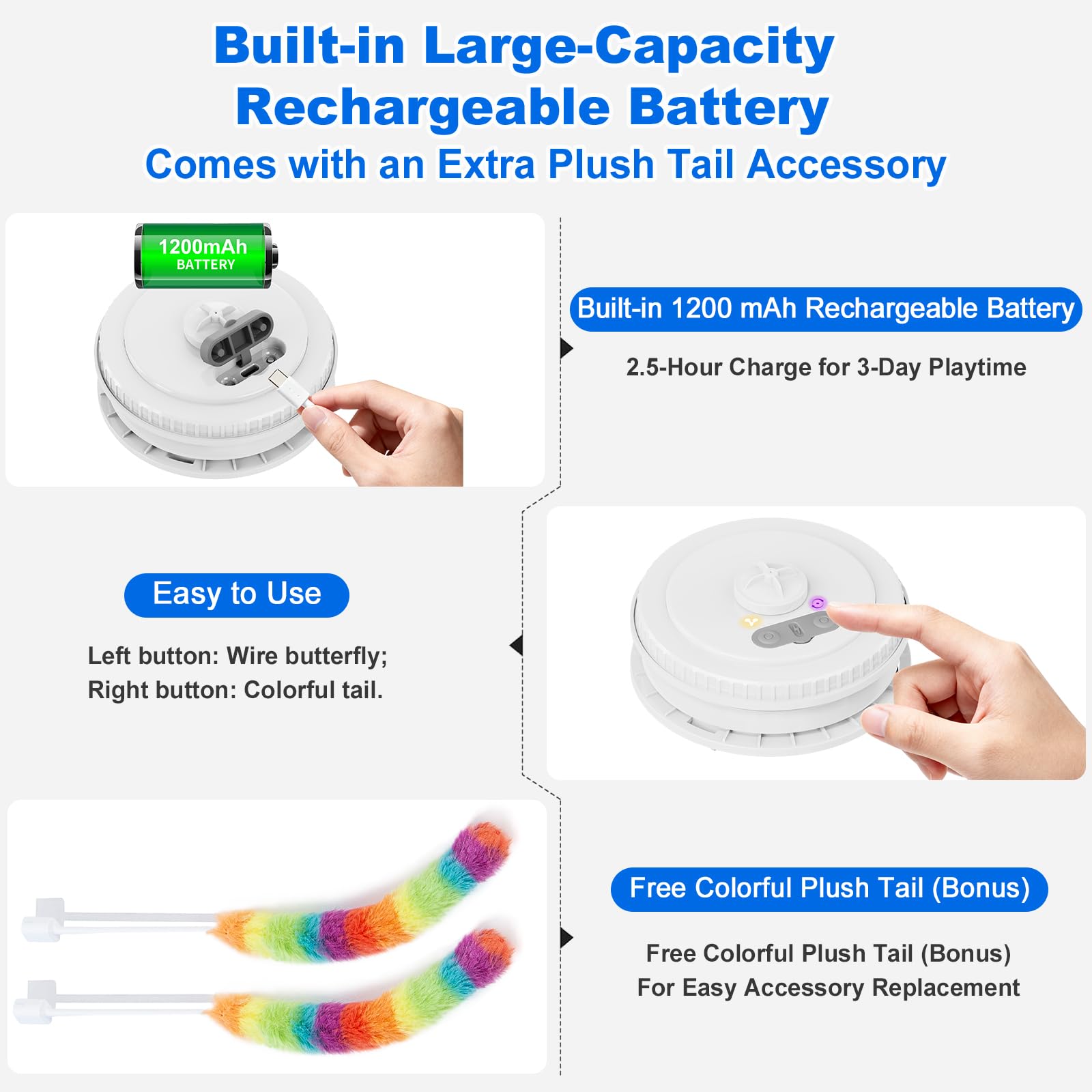 Interactive Cat Toys for Indoor Cats,[Newly Upgraded] Long Battery Life Rechargeable Touch Activated Hide and Seek Kitten Toys for Bored Indoor Adult Cats with Fluttering