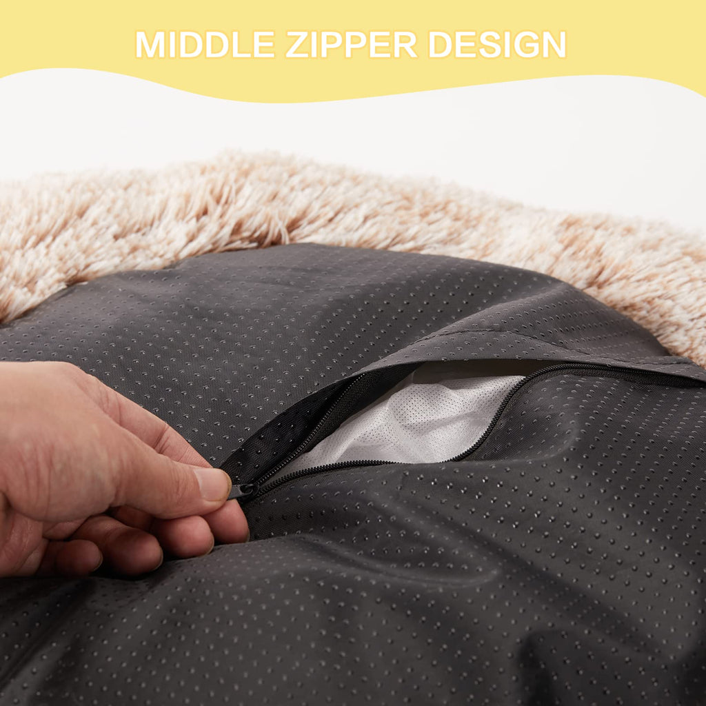 Calming Donut Dog Bed for Extra Large Dogs, Round Plush Bed with Non-Slip Bottom