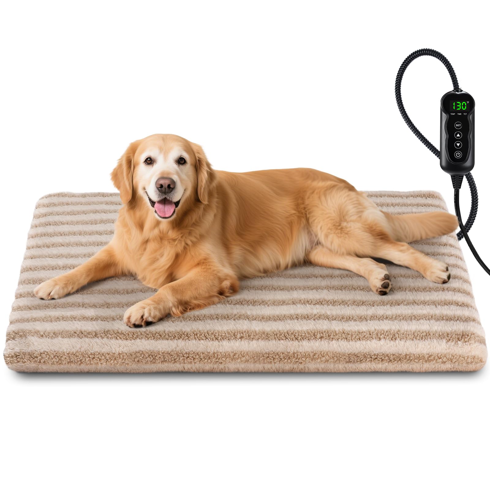 Large Pet Heating Pad, Waterproof Heated Dog Cat Bed with 11 Adjustable Temperatures & 24H Timer, Auto Shut-Off, Chew-Resistant Cord, Washable Cover, Indoor Electric Heating Mat