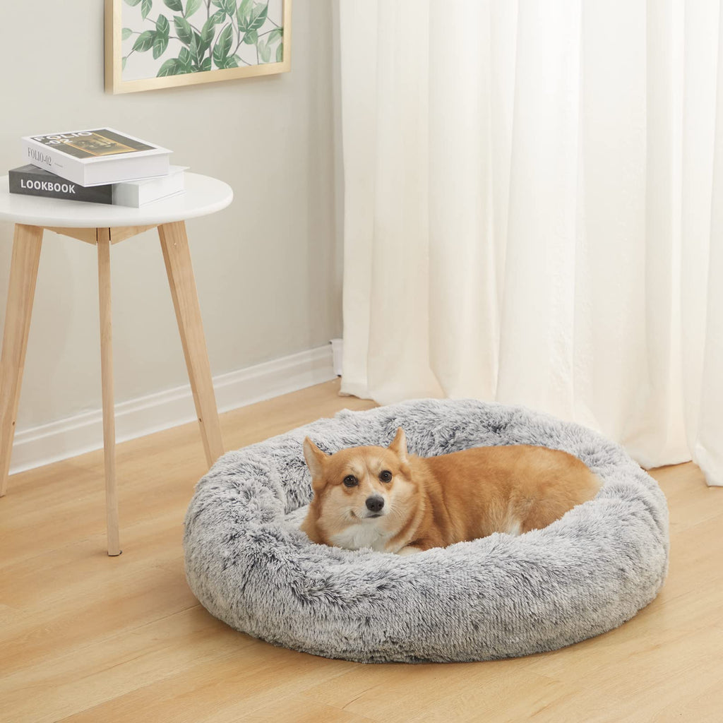 Calming Donut Dog Bed for Extra Large Dogs, Round Plush Bed with Non-Slip Bottom