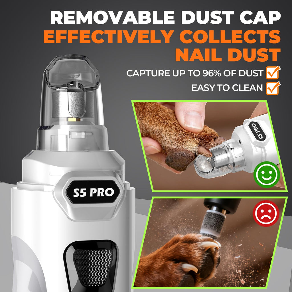 Dog Nail Grinder with 2 LED Lights Powerful 2 Speeds Super Quiet Dog Nail Trimmers with 3 Grinding Wheels Rechargeable Pet Dog Nail Clippers for Large Medium Puppy Dogs Dog Nail File Cat Nail Clipper