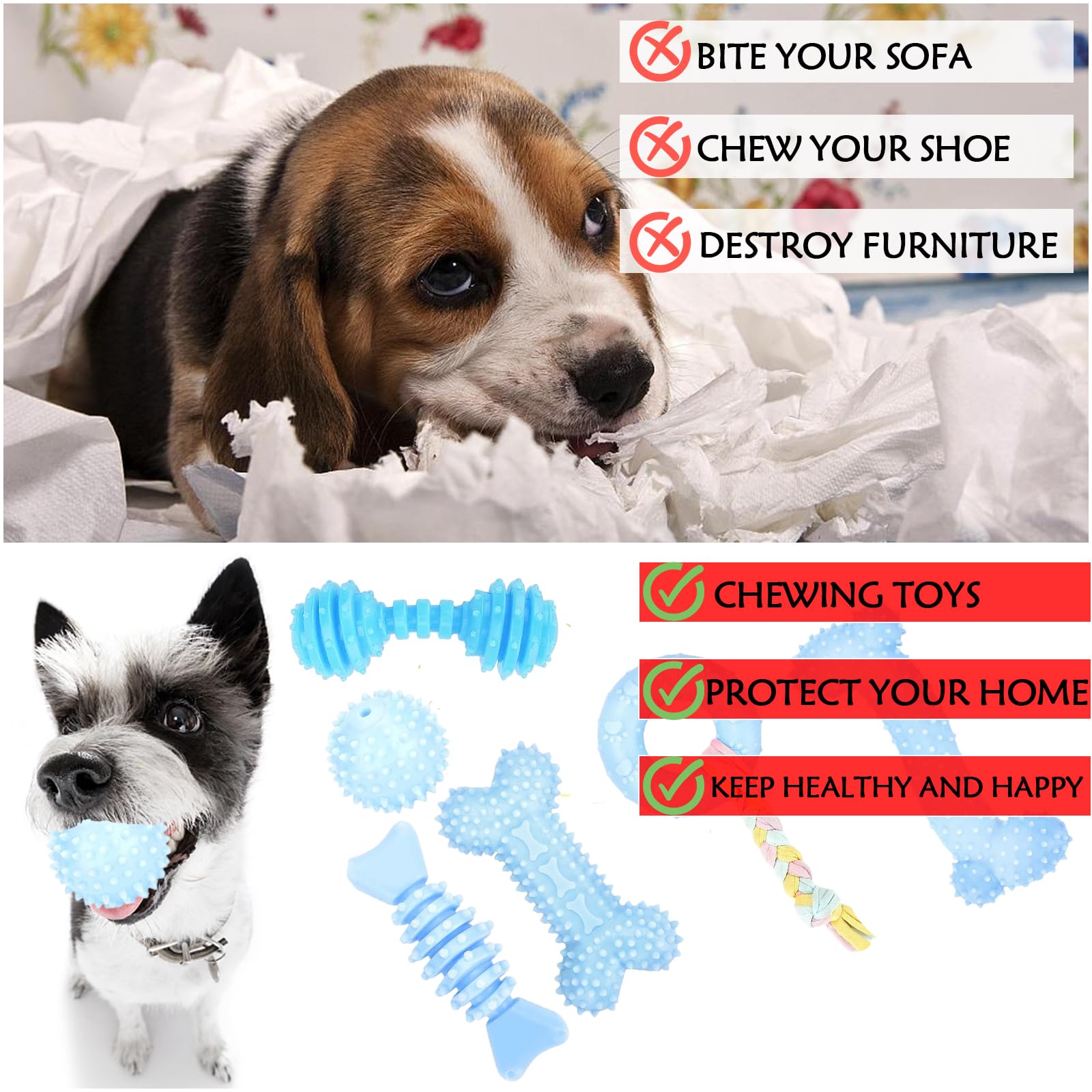 6 Pack Red Dog Chew Toys, Small Dog Teething Toys, Dental Health & Interactive Play