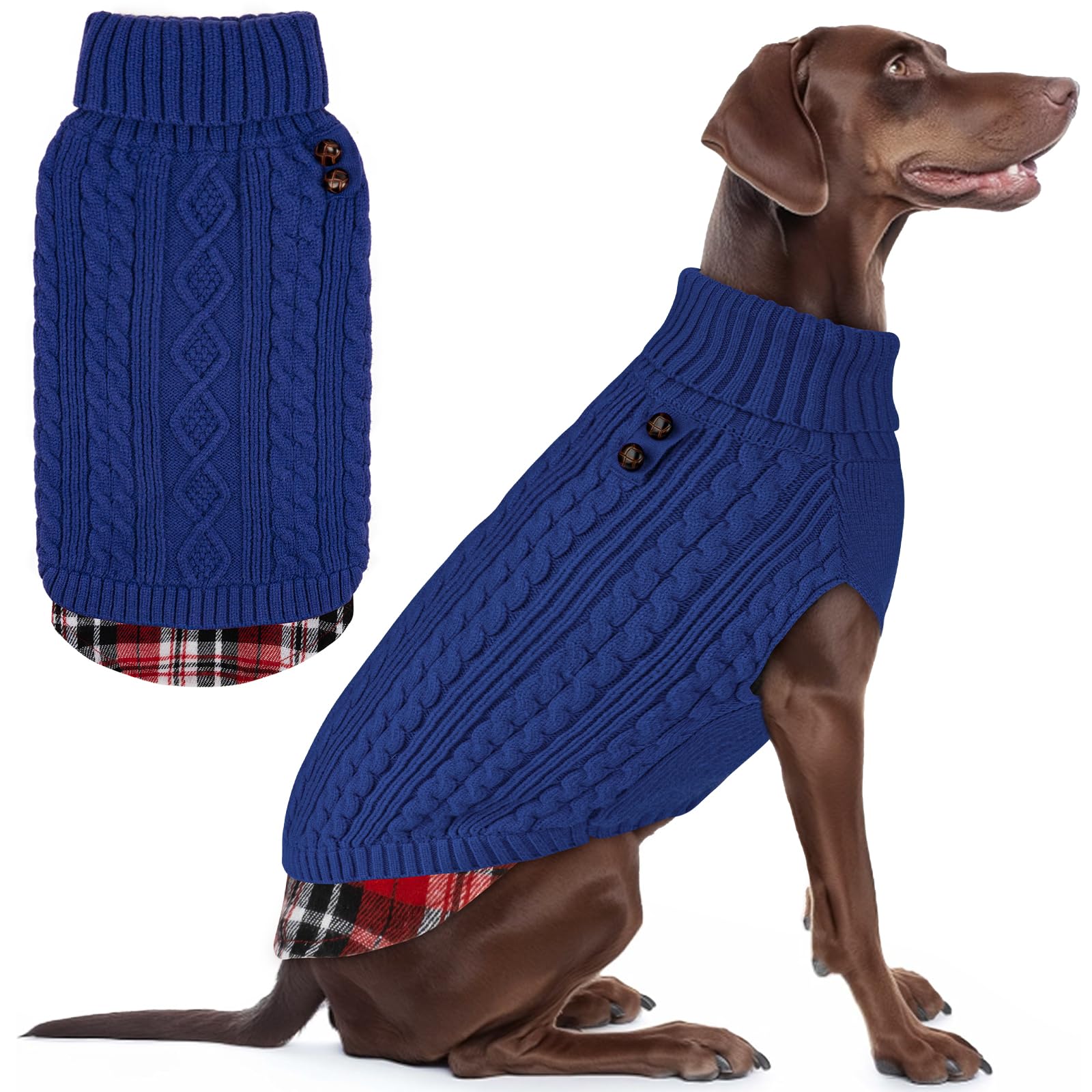 Premium Dog Sweater Soft Pullover Dog Sweaters for Small Dogs Male Stretchy Knitwear Cat Clothes Warm Turtleneck Small Dogs Sweater with Gingham Patchwork Comfy Pet Coat for Fall Winter Cold Weather