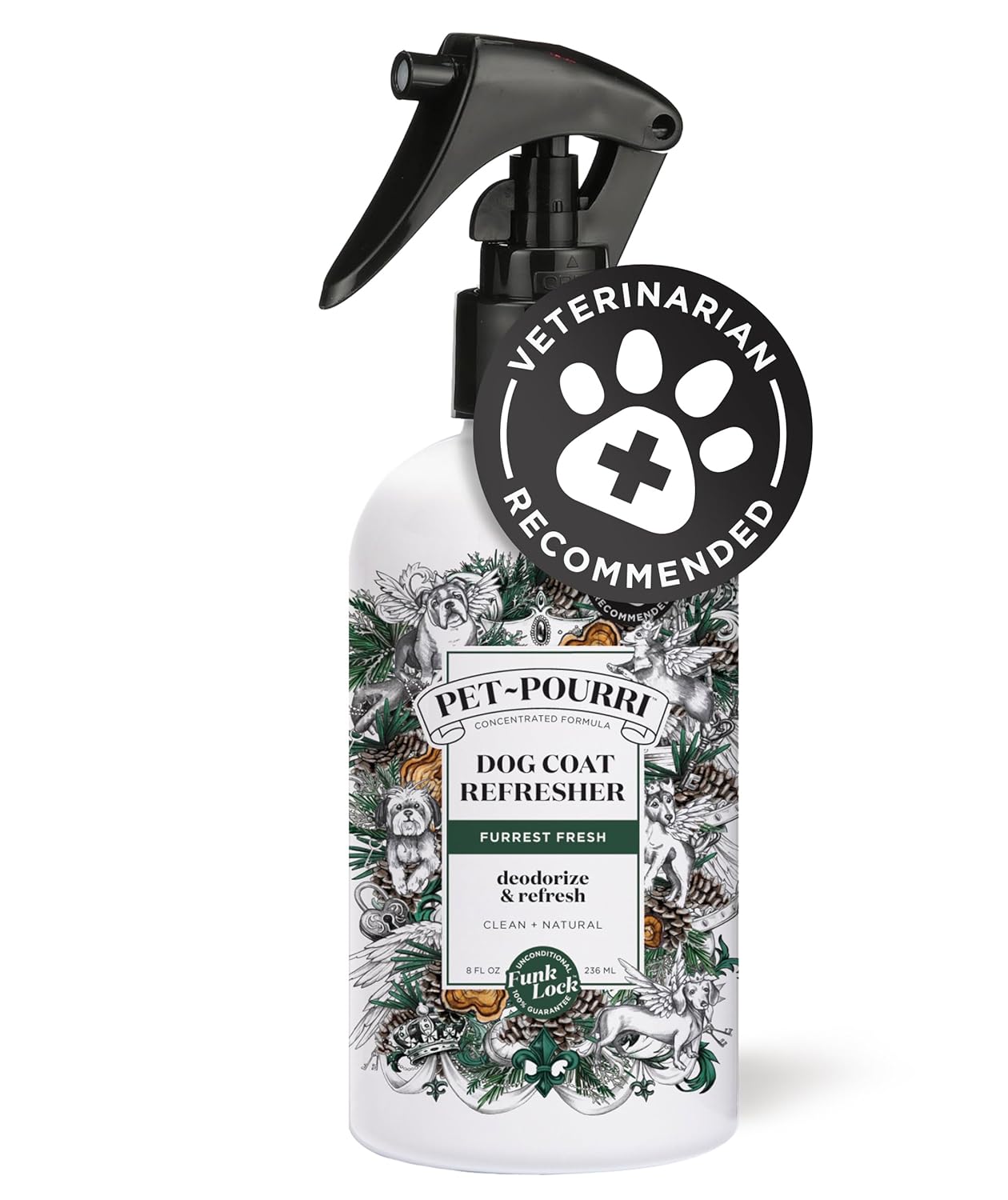 Poo-Pourri Furrest Fresh Dog Deodorizing Spray, 8 Fl Oz Grooming Perfume for Dog Coat, Pet Odor Neutralizer with Essential Oils, Vet Recommended, Paraben & Sulfate-Free Fir, Amber, & Cedarwood Scent