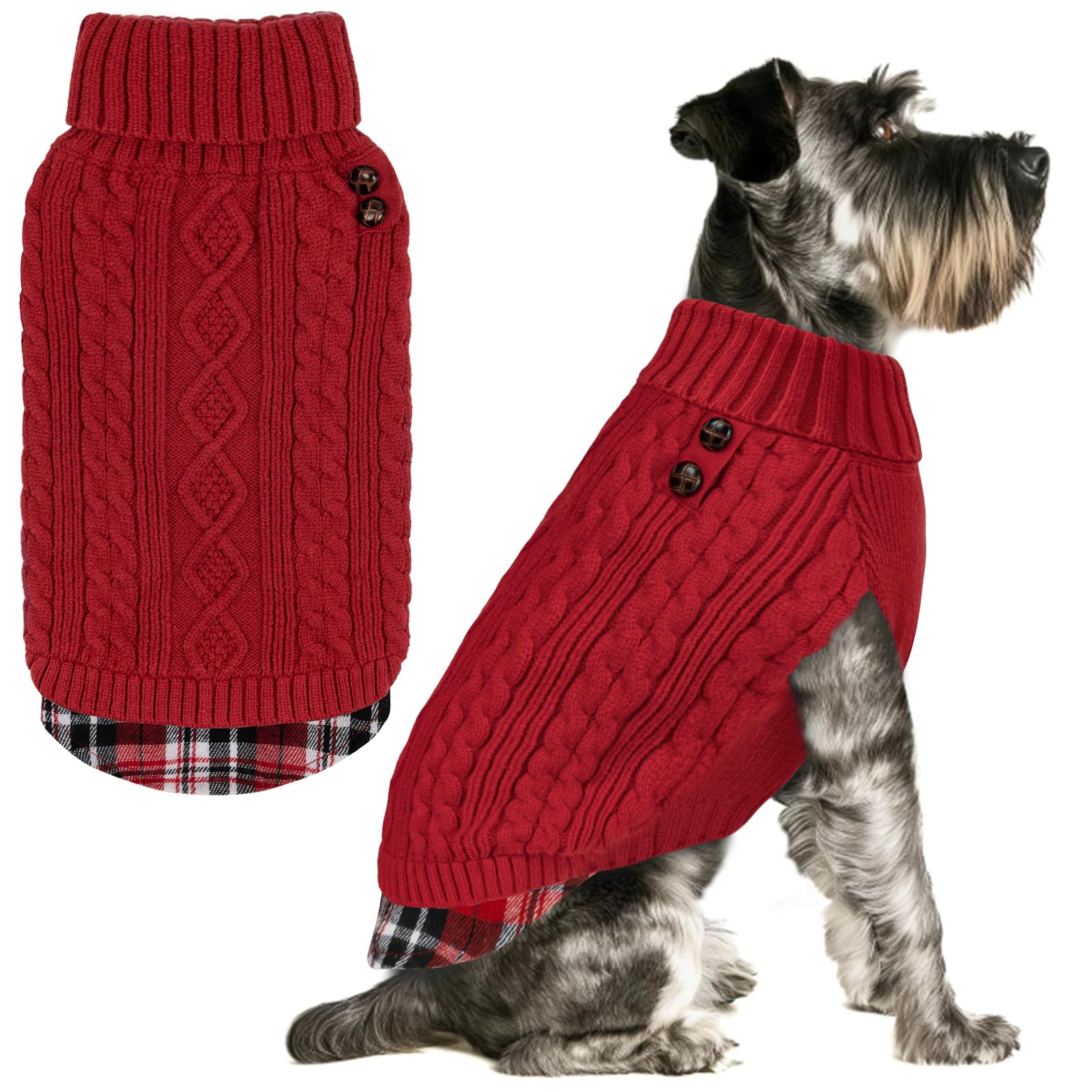 Premium Dog Sweater Soft Pullover Dog Sweaters for Small Dogs Male Stretchy Knitwear Cat Clothes Warm Turtleneck Small Dogs Sweater with Gingham Patchwork Comfy Pet Coat for Fall Winter Cold Weather