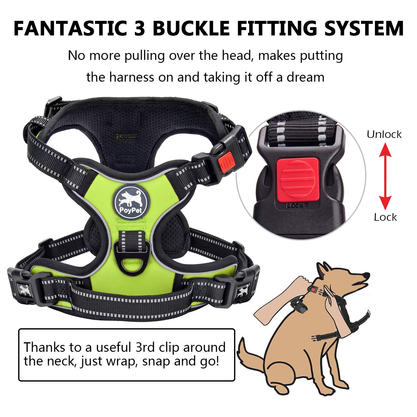 Premium Quality No Pull Dog Harness, No Choke Front Lead Dog Reflective Harness, Adjustable Soft Padded Pet Vest with Easy Control Handle for Small to Large Dogs
