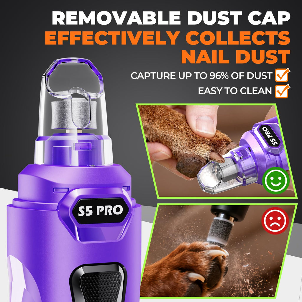 Dog Nail Grinder with 2 LED Lights Powerful 2 Speeds Super Quiet Dog Nail Trimmers with 3 Grinding Wheels Rechargeable Pet Dog Nail Clippers for Large Medium Puppy Dogs Dog Nail File Cat Nail Clipper