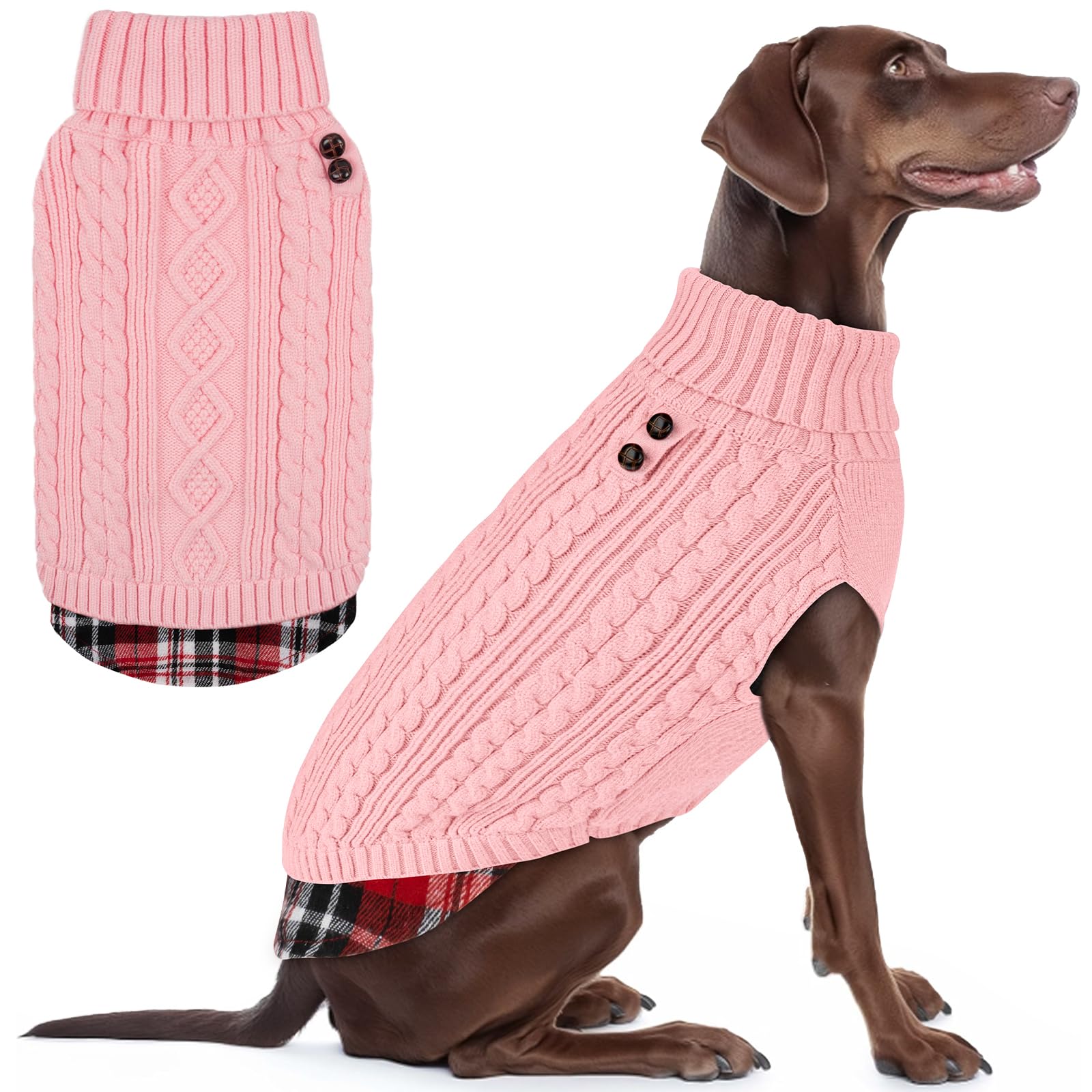 Premium Dog Sweater Soft Pullover Dog Sweaters for Small Dogs Male Stretchy Knitwear Cat Clothes Warm Turtleneck Small Dogs Sweater with Gingham Patchwork Comfy Pet Coat for Fall Winter Cold Weather