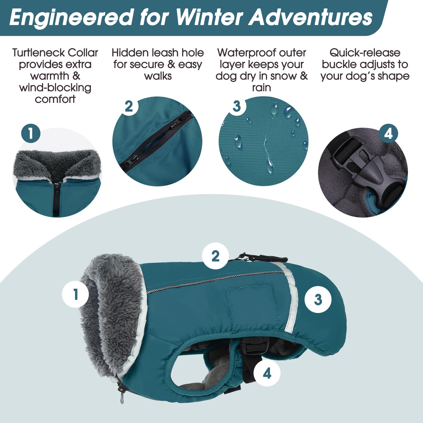 Premium Warm Dog Coat Reflective Dog Jacket, Waterproof Dog Winter Coat Turtleneck Dog Clothes for Cold Weather, Thick Fleece Dog Snowsuit Christmas Dog Vest Pet Apparel for Small Medium Large Dogs