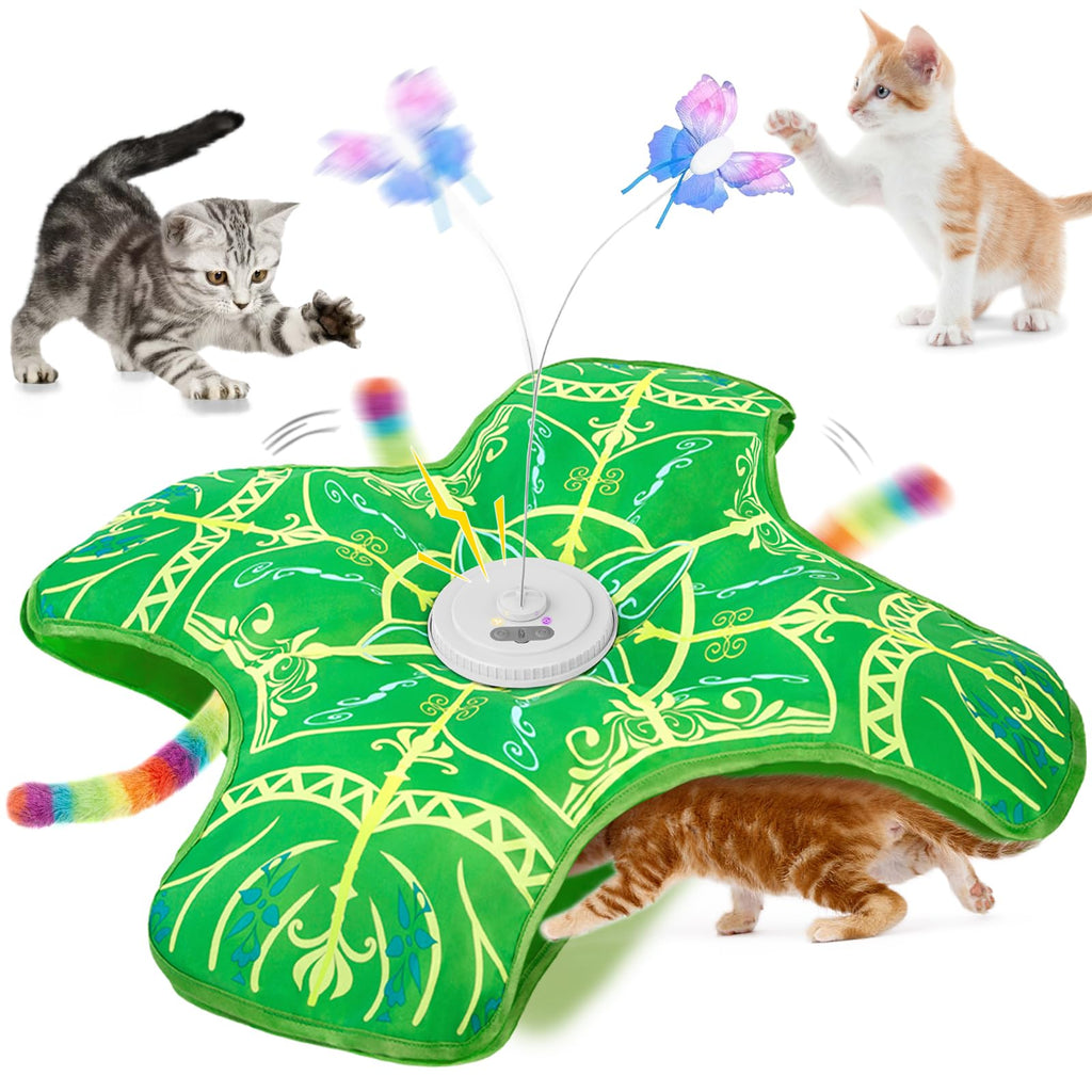 Interactive Cat Toys for Indoor Cats,[Newly Upgraded] Long Battery Life Rechargeable Touch Activated Hide and Seek Kitten Toys for Bored Indoor Adult Cats with Fluttering