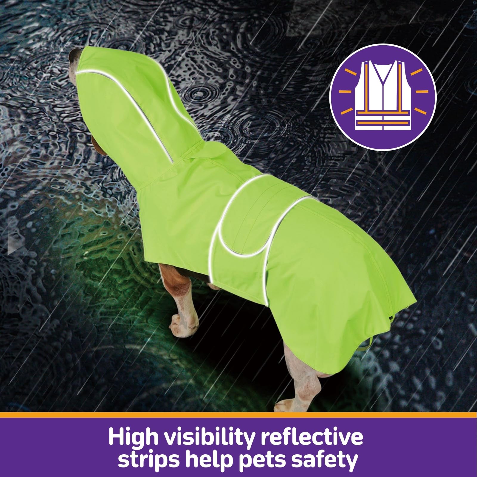 Dog Raincoat Reversible, Single Side Slicker Poncho Adjustable Waterproof Dog Rain Jacket with Leash Hole/Reflective Stripe Hooded Snowproof Windproof Clothes.