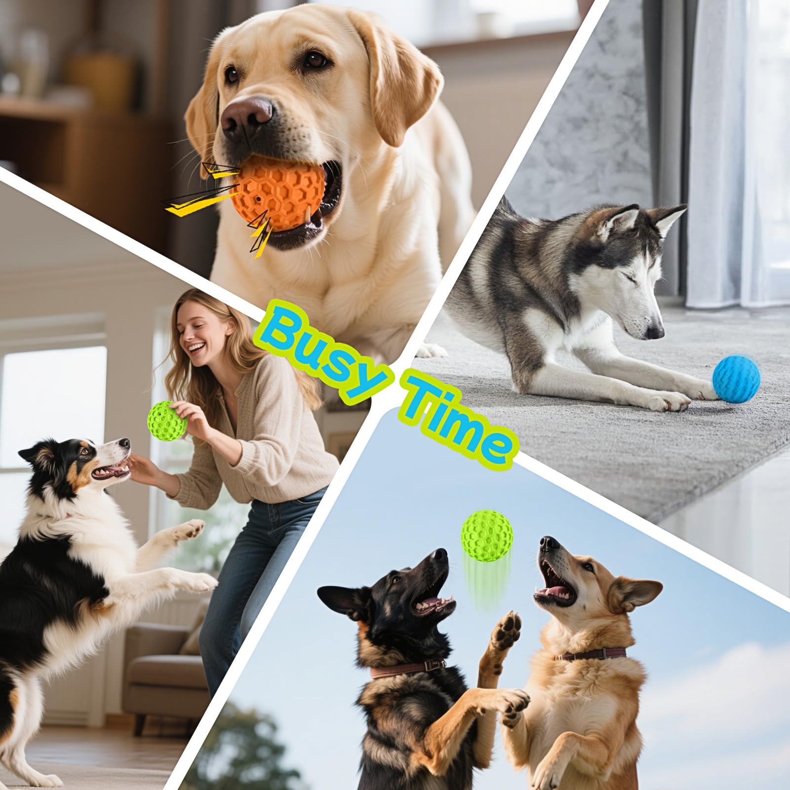 Dog Chew Toys 3 Pack for Aggressive Chewers, Multifunctional Teeth Cleaning and Gum Massage, Tough Toys with Natural Rubber for Large and Medium Dog